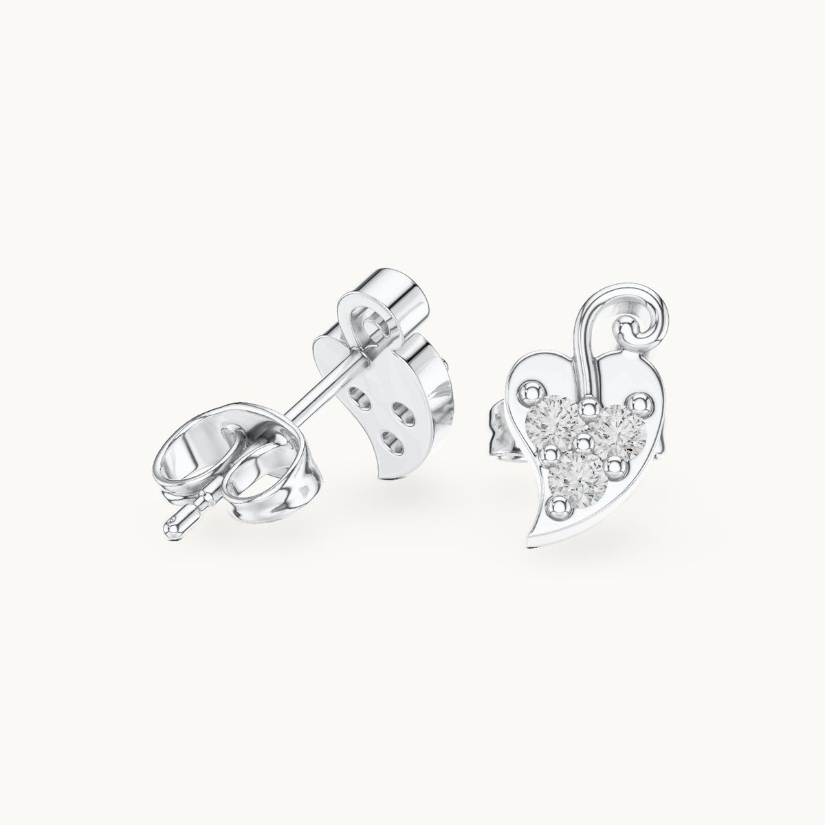 Round lab-grown diamond leaf trio stud earrings in white gold, 0.21 CT TW, view 1