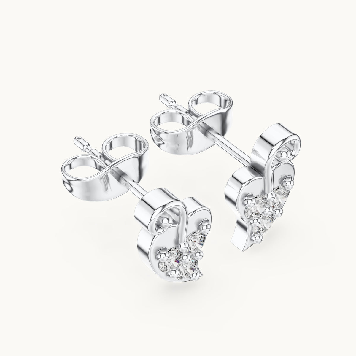 Round lab-grown diamond leaf trio stud earrings in white gold, 0.21 CT TW, view 2