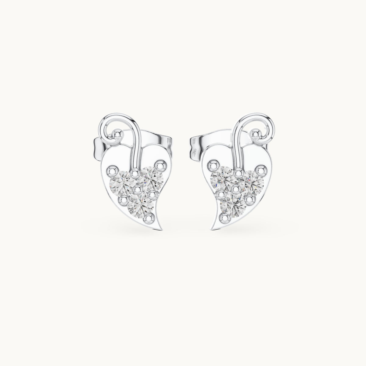 Round lab-grown diamond leaf trio stud earrings in white gold, 0.21 CT TW, view 4