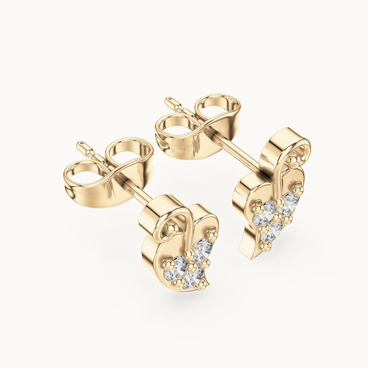 Round lab-grown diamond leaf trio stud earrings in yellow gold, 0.21 CT TW, view 2