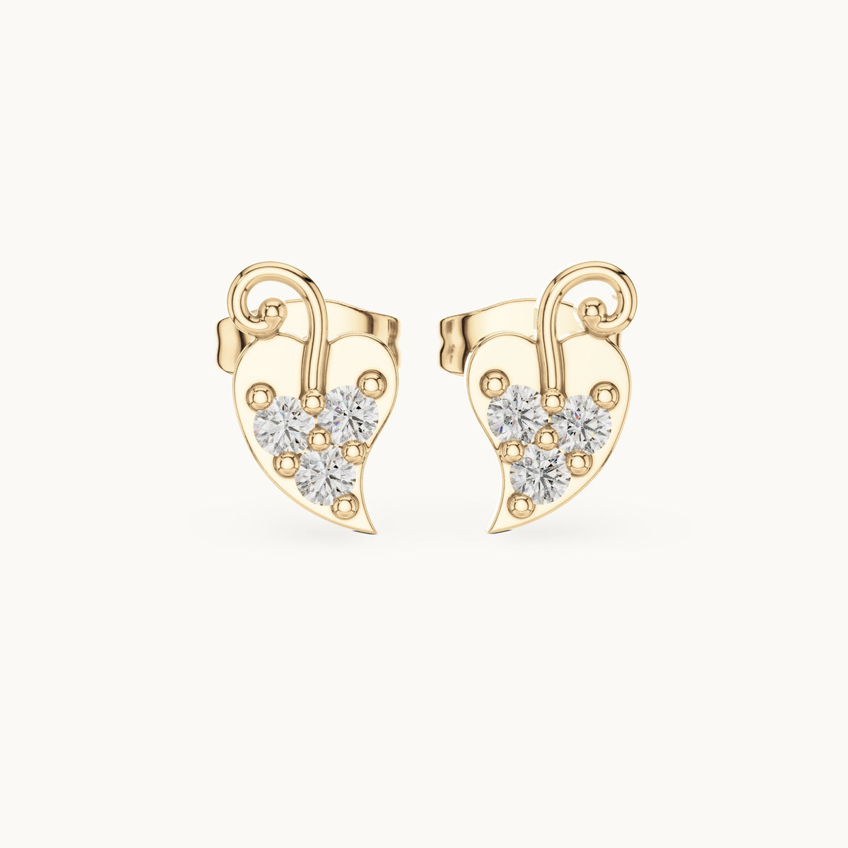 Round lab-grown diamond leaf trio stud earrings in yellow gold, 0.21 CT TW, view 4