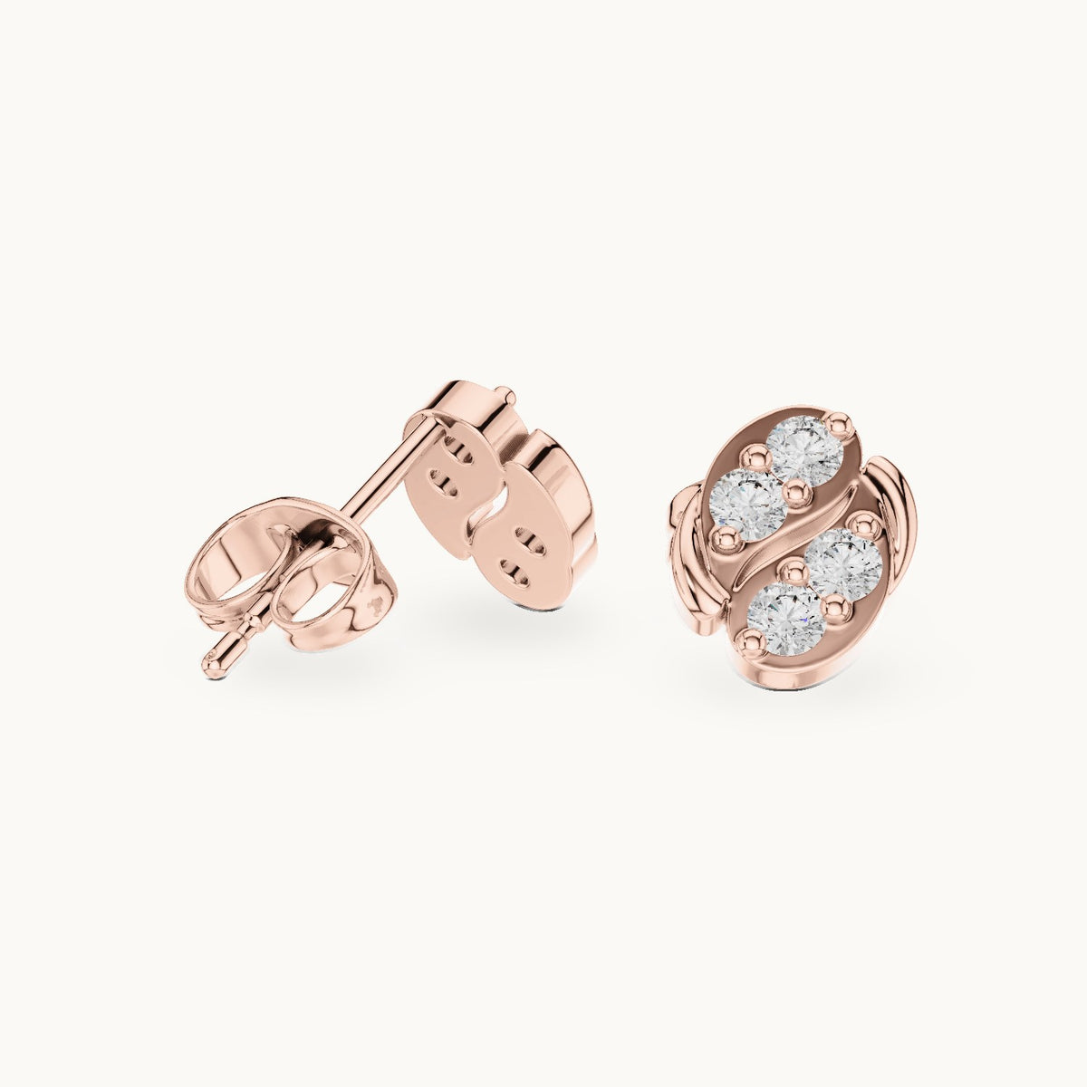 Round lab-grown diamond wave oval stud earrings in rose gold, 0.32 CT TW, view 1