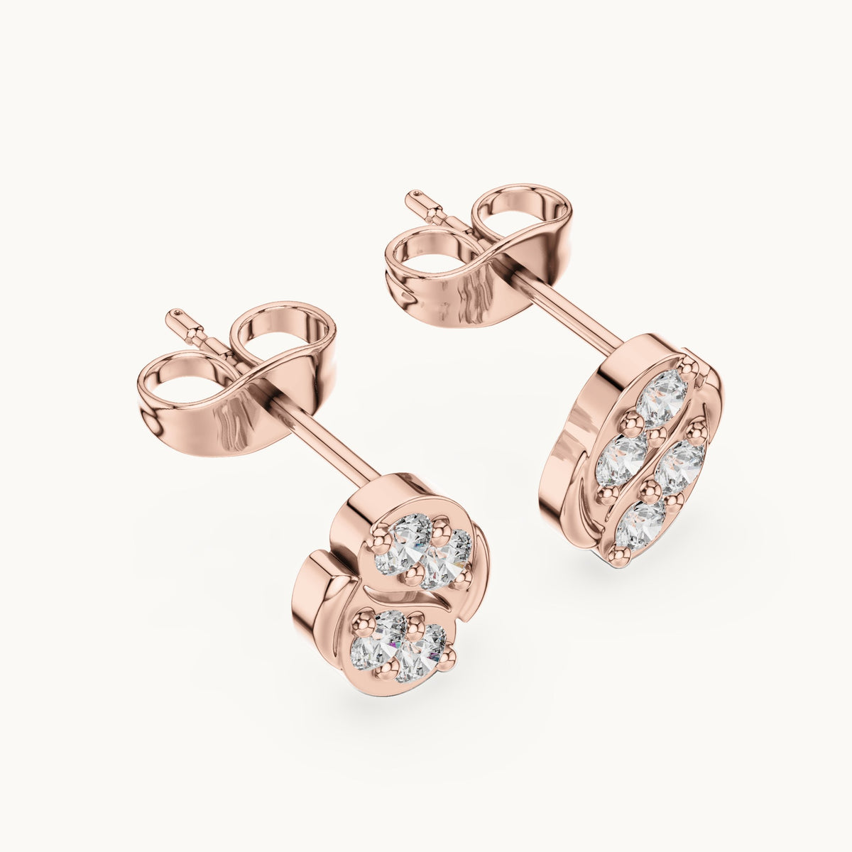 Round lab-grown diamond wave oval stud earrings in rose gold, 0.32 CT TW, view 2