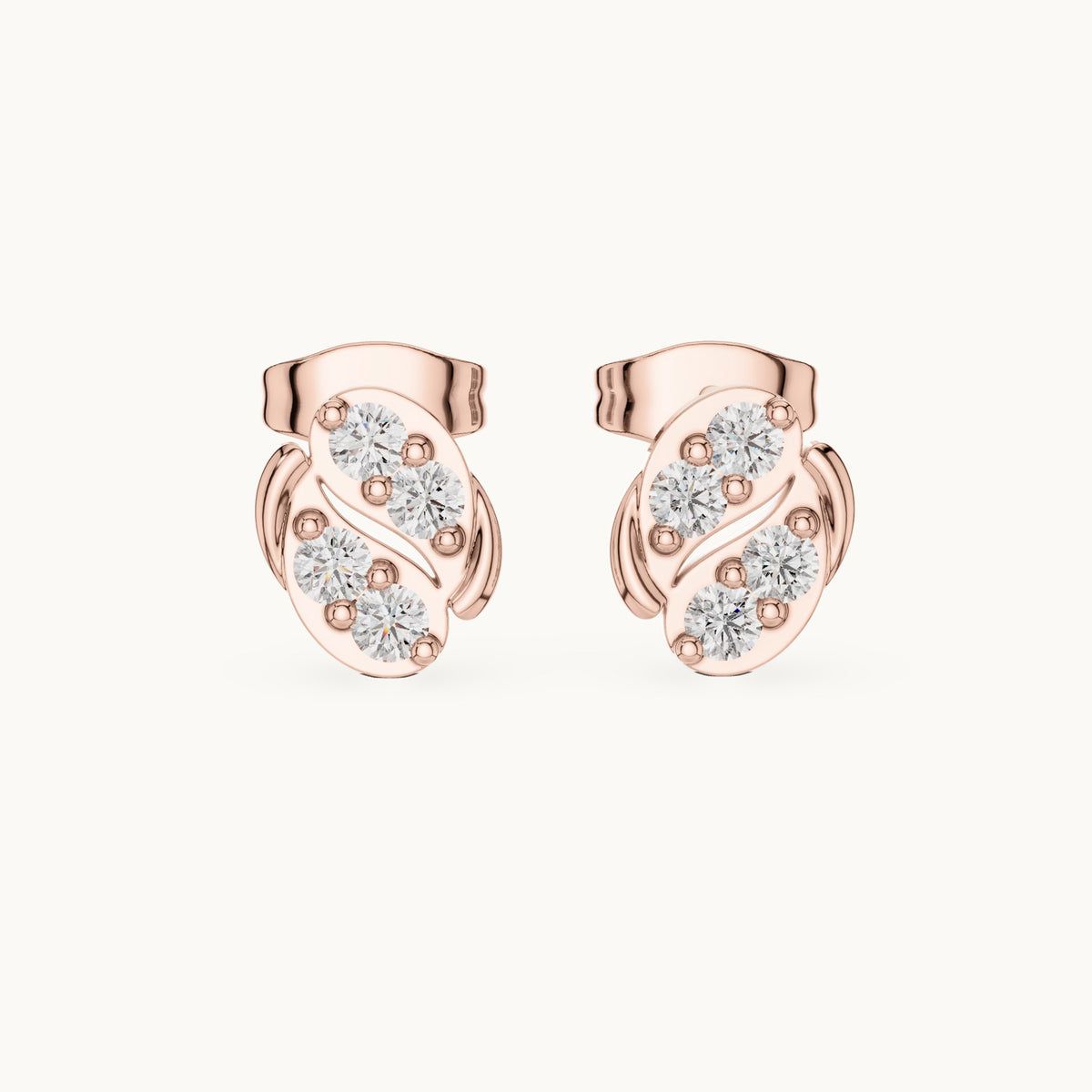 Round lab-grown diamond wave oval stud earrings in rose gold, 0.32 CT TW, view 4