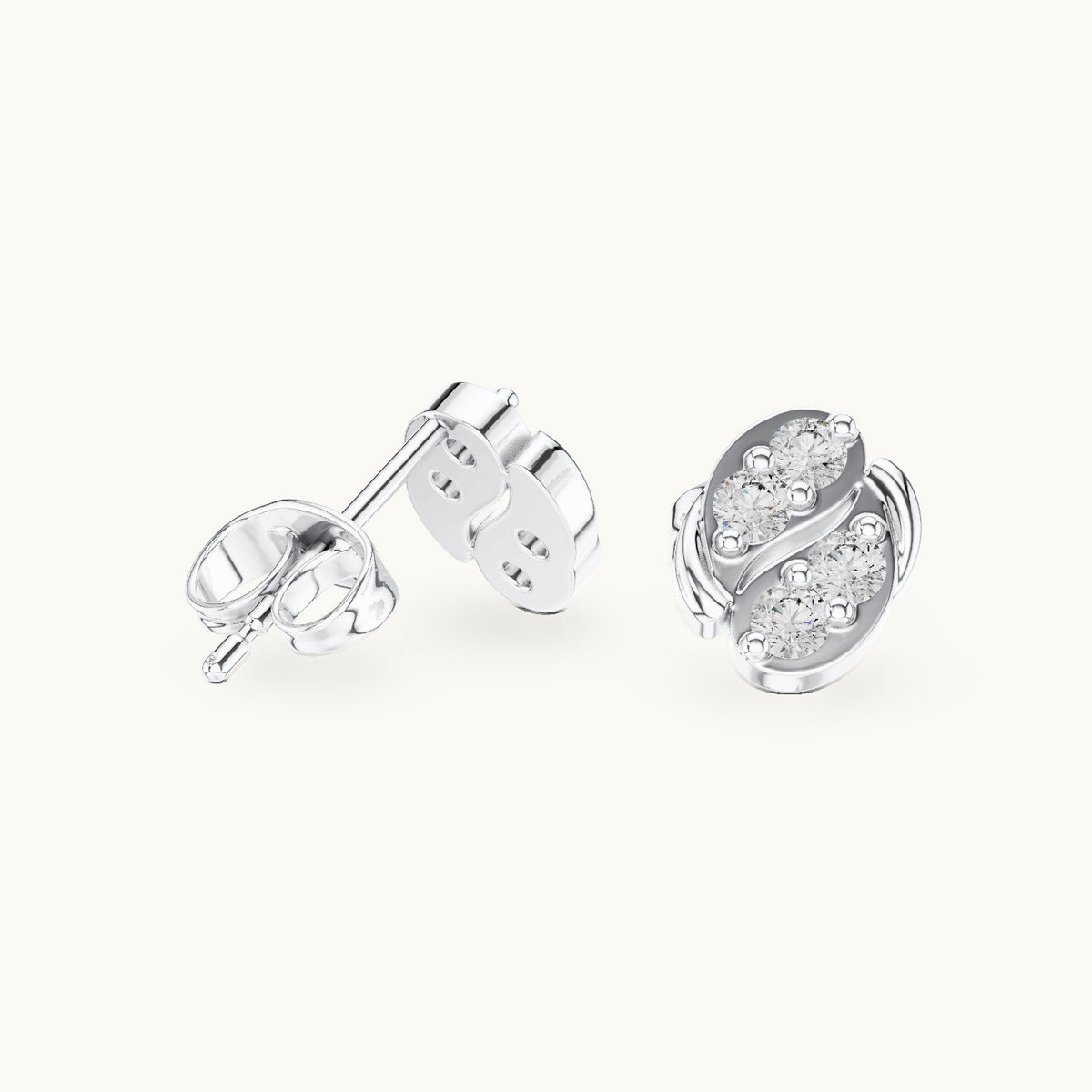 Round lab-grown diamond wave oval stud earrings in white gold, 0.32 CT TW, view 1