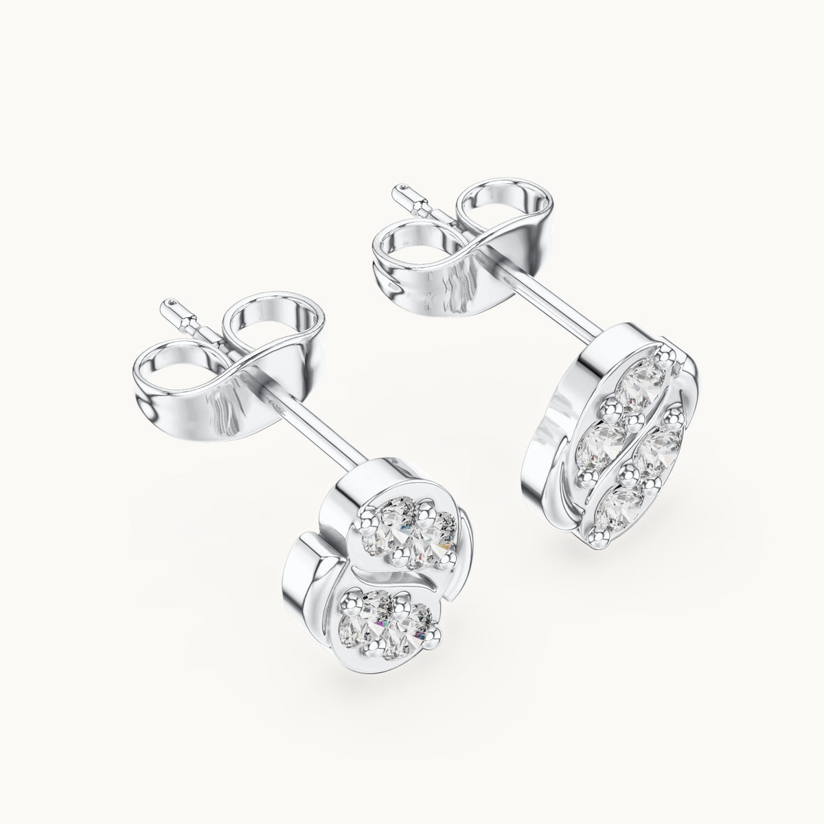 Round lab-grown diamond wave oval stud earrings in white gold, 0.32 CT TW, view 2
