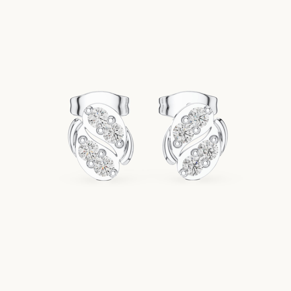 Round lab-grown diamond wave oval stud earrings in white gold, 0.32 CT TW, view 4