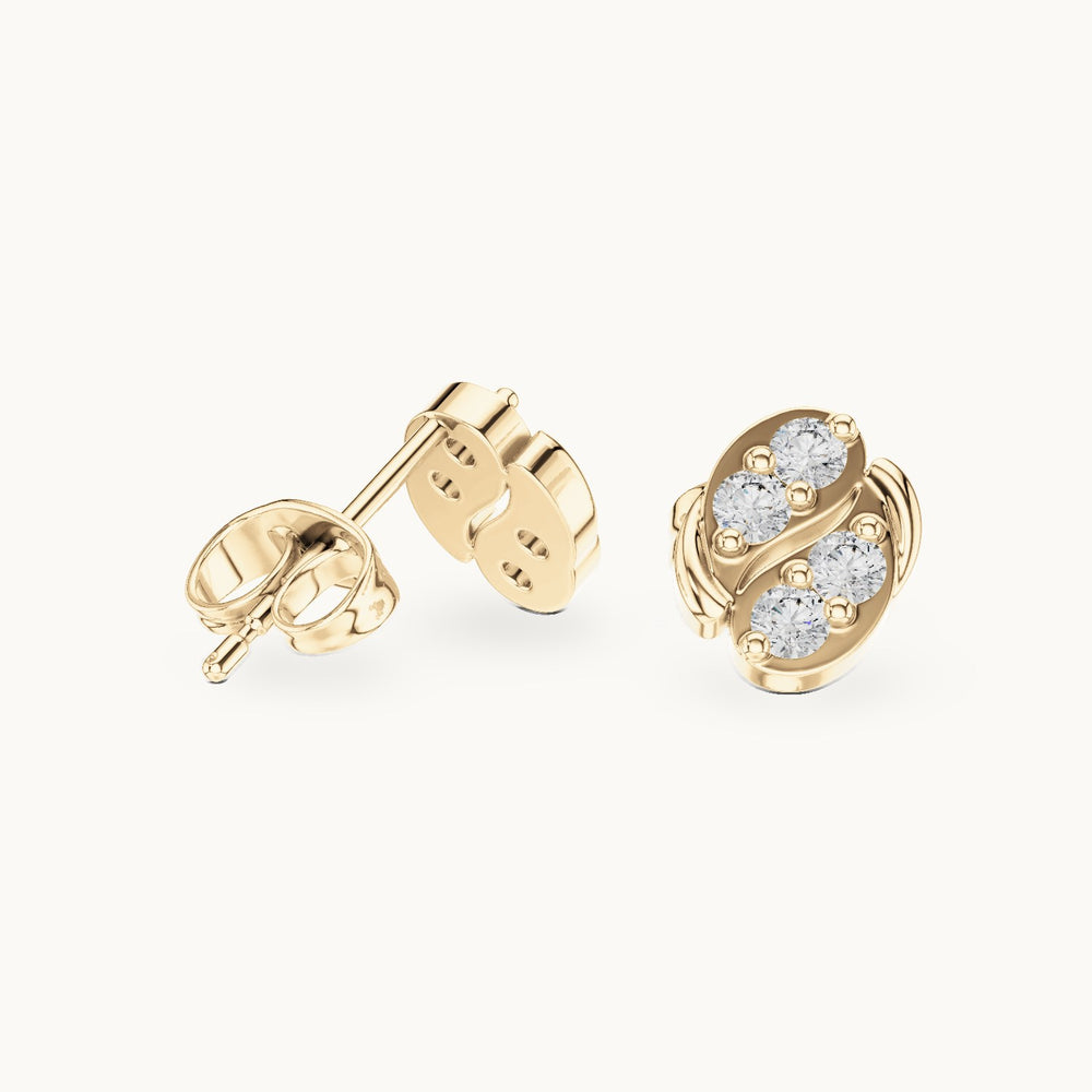 Round lab-grown diamond wave oval stud earrings in yellow gold, 0.32 CT TW, view 1