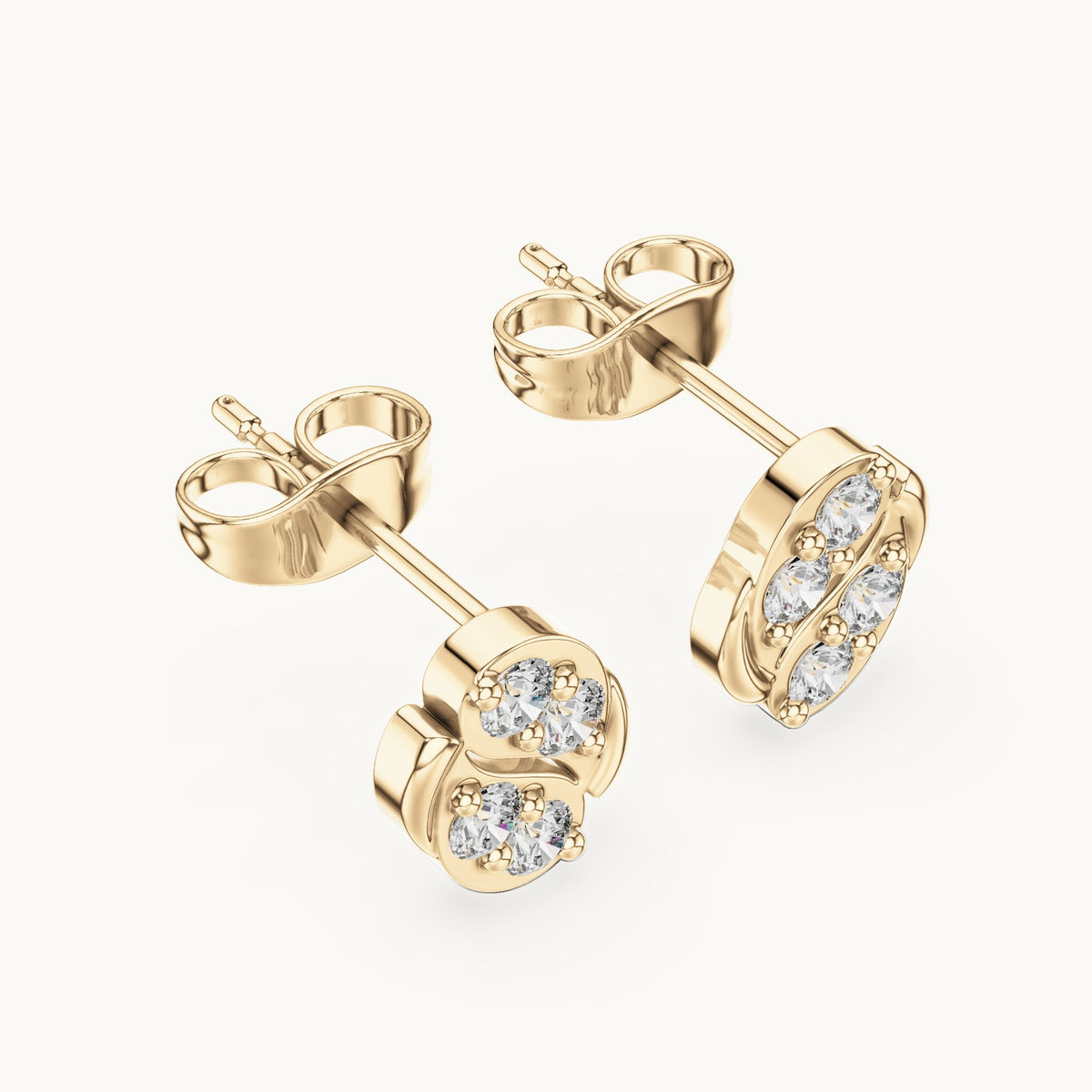 Round lab-grown diamond wave oval stud earrings in yellow gold, 0.32 CT TW, view 2