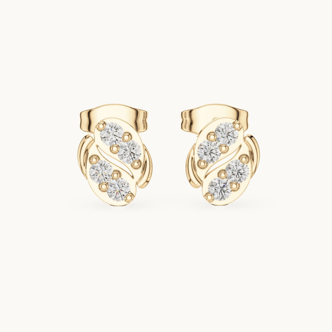 Round lab-grown diamond wave oval stud earrings in yellow gold, 0.32 CT TW, view 4