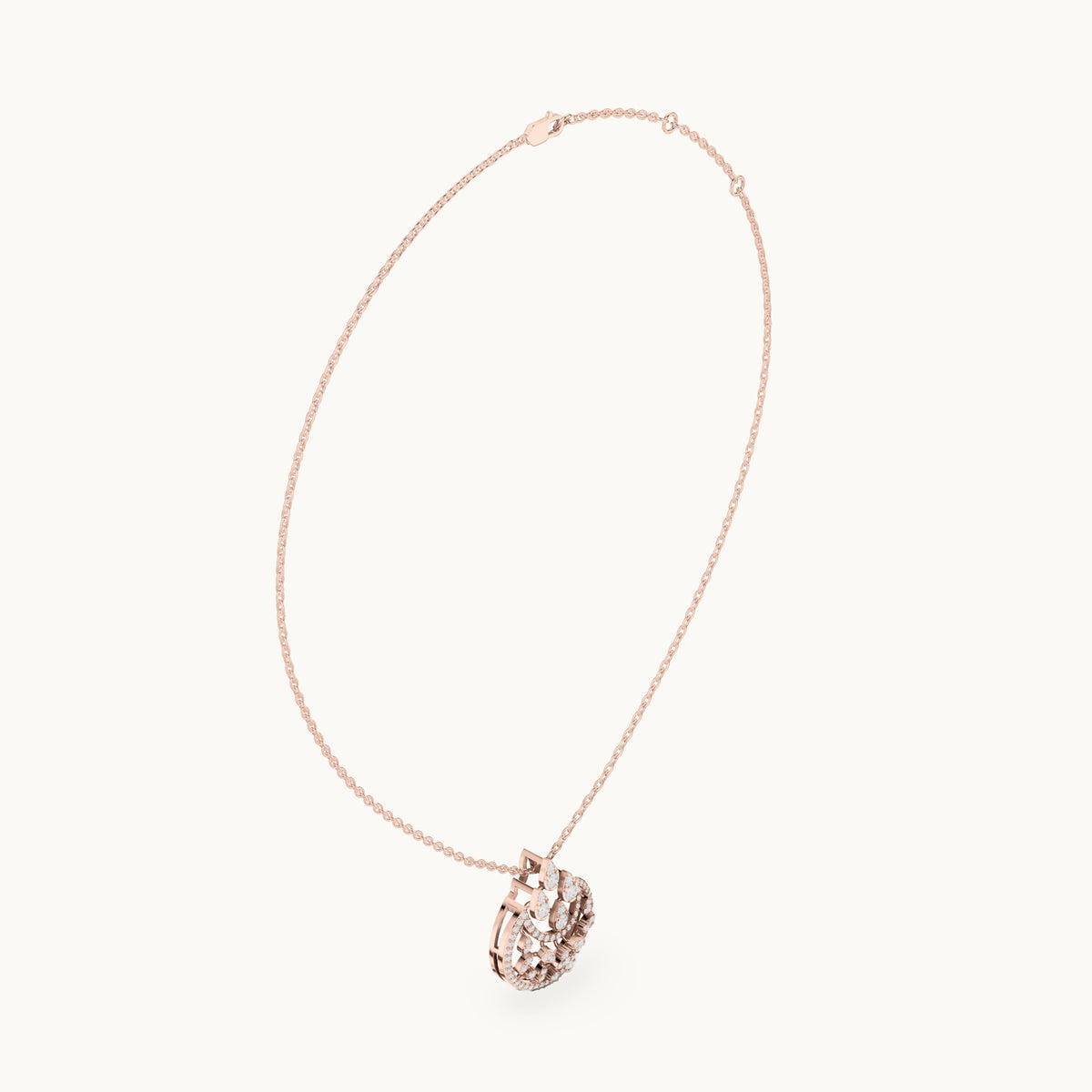 Round lab-grown diamond openwork medallion pendant in rose gold, 0.55 CT TW, view 1