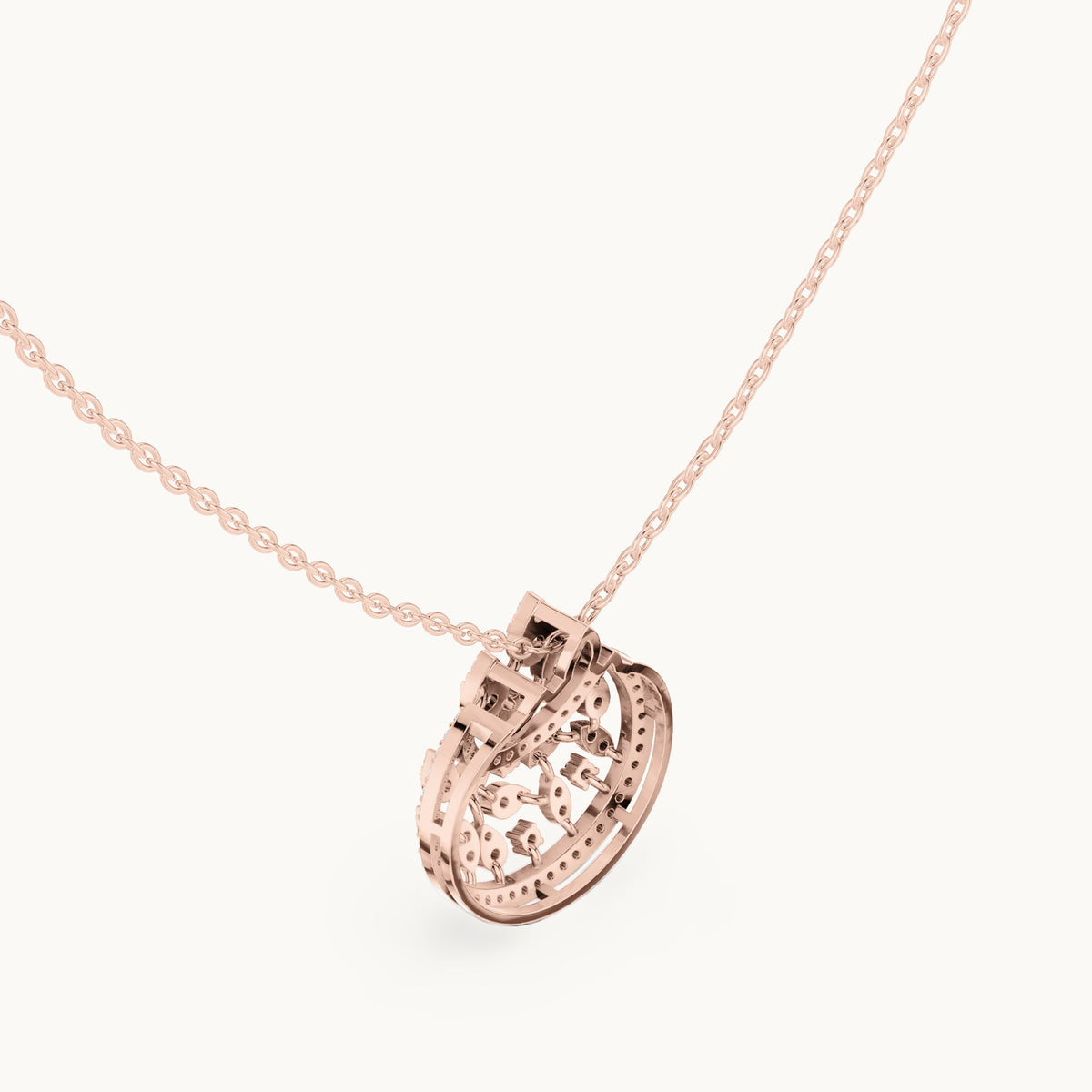 Round lab-grown diamond openwork medallion pendant in rose gold, 0.55 CT TW, view 2