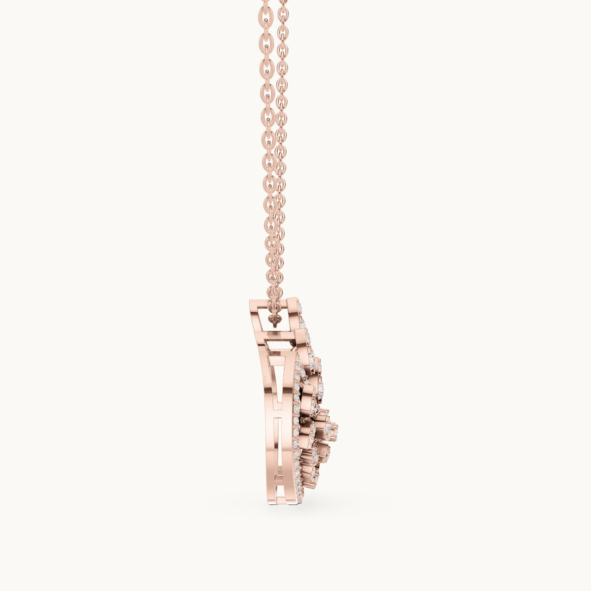 Round lab-grown diamond openwork medallion pendant in rose gold, 0.55 CT TW, view 3