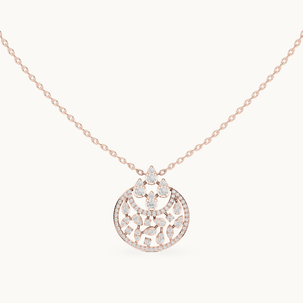 Round lab-grown diamond openwork medallion pendant in rose gold, 0.55 CT TW, view 4
