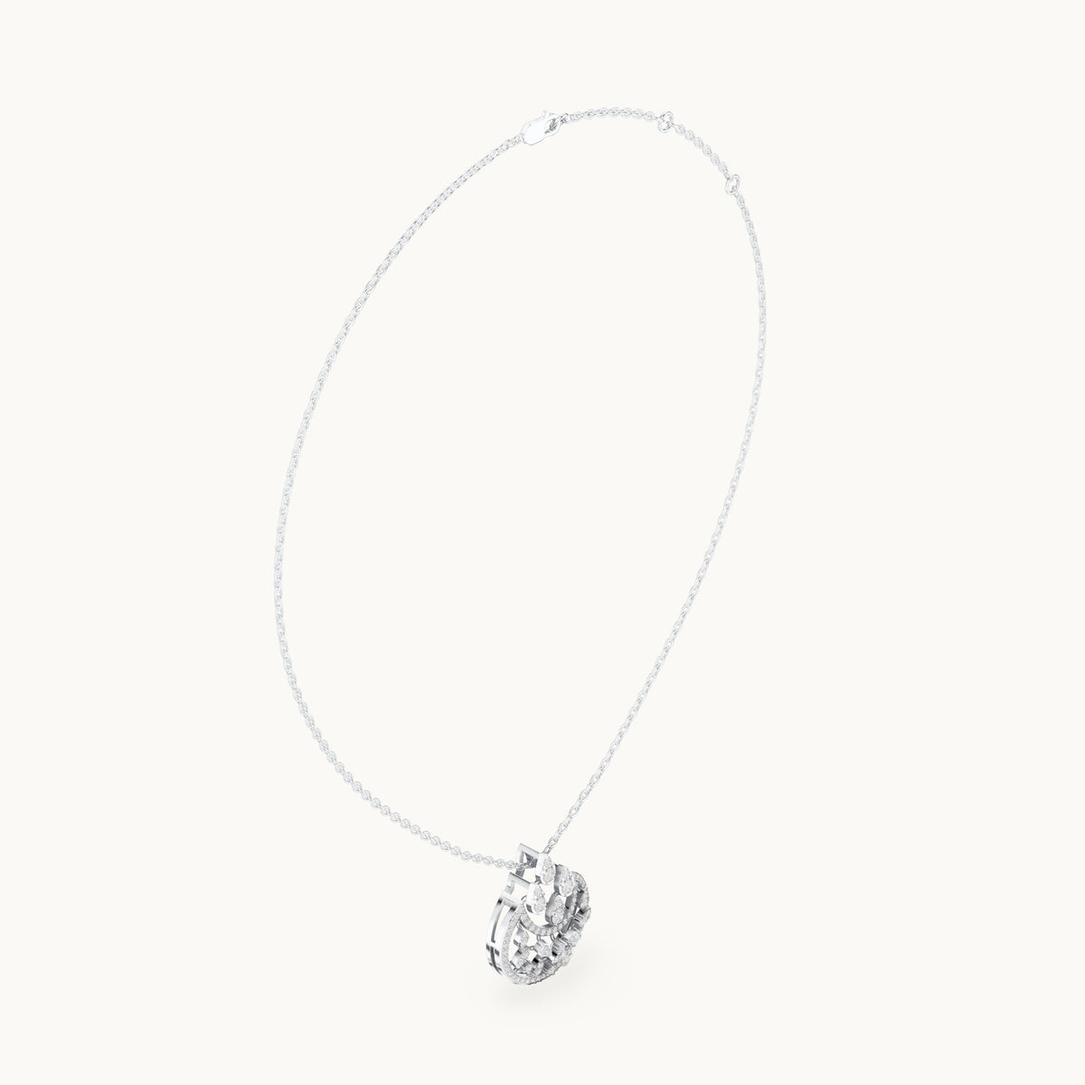 Round lab-grown diamond openwork medallion pendant in white gold, 0.55 CT TW, view 1