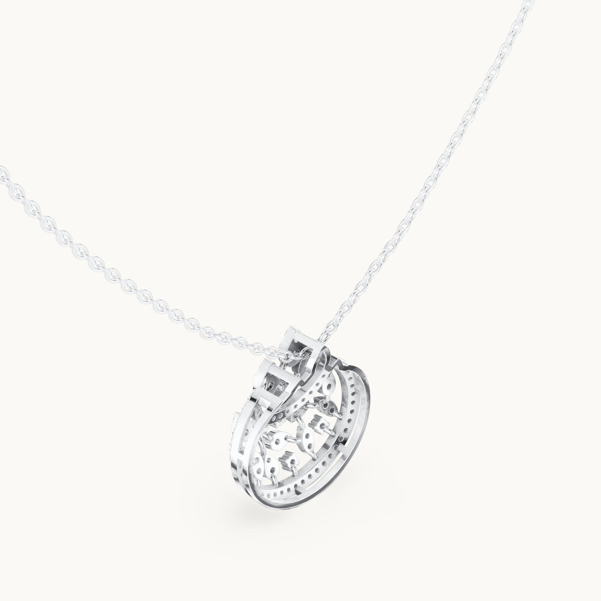 Round lab-grown diamond openwork medallion pendant in white gold, 0.55 CT TW, view 2