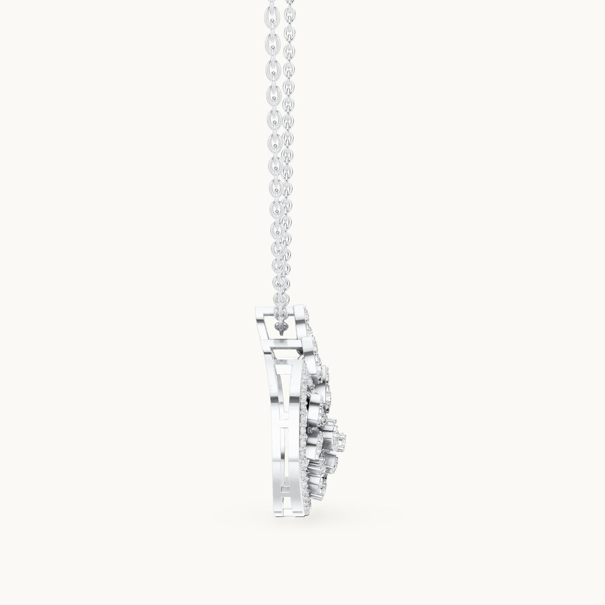 Round lab-grown diamond openwork medallion pendant in white gold, 0.55 CT TW, view 3