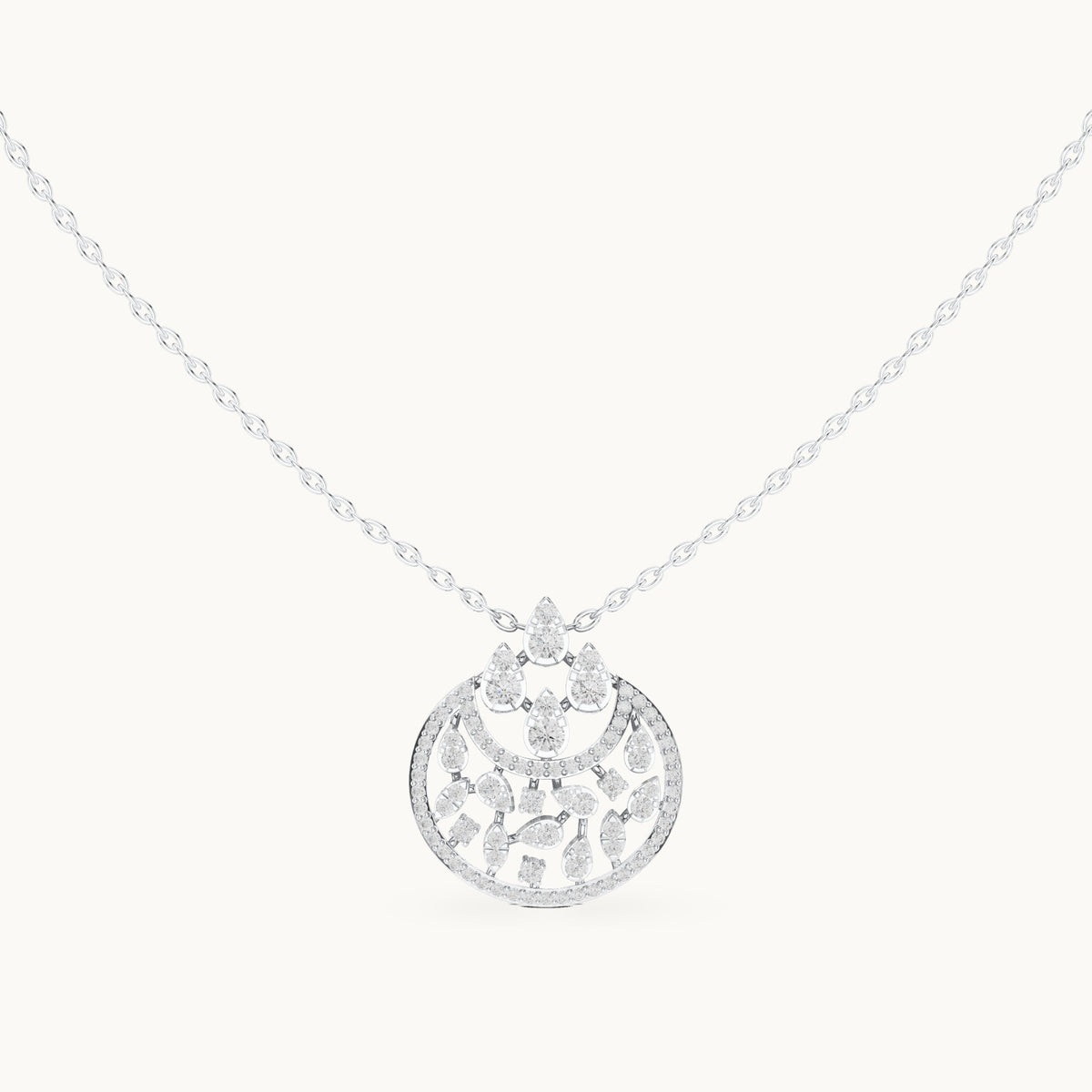 Round lab-grown diamond openwork medallion pendant in white gold, 0.55 CT TW, view 4