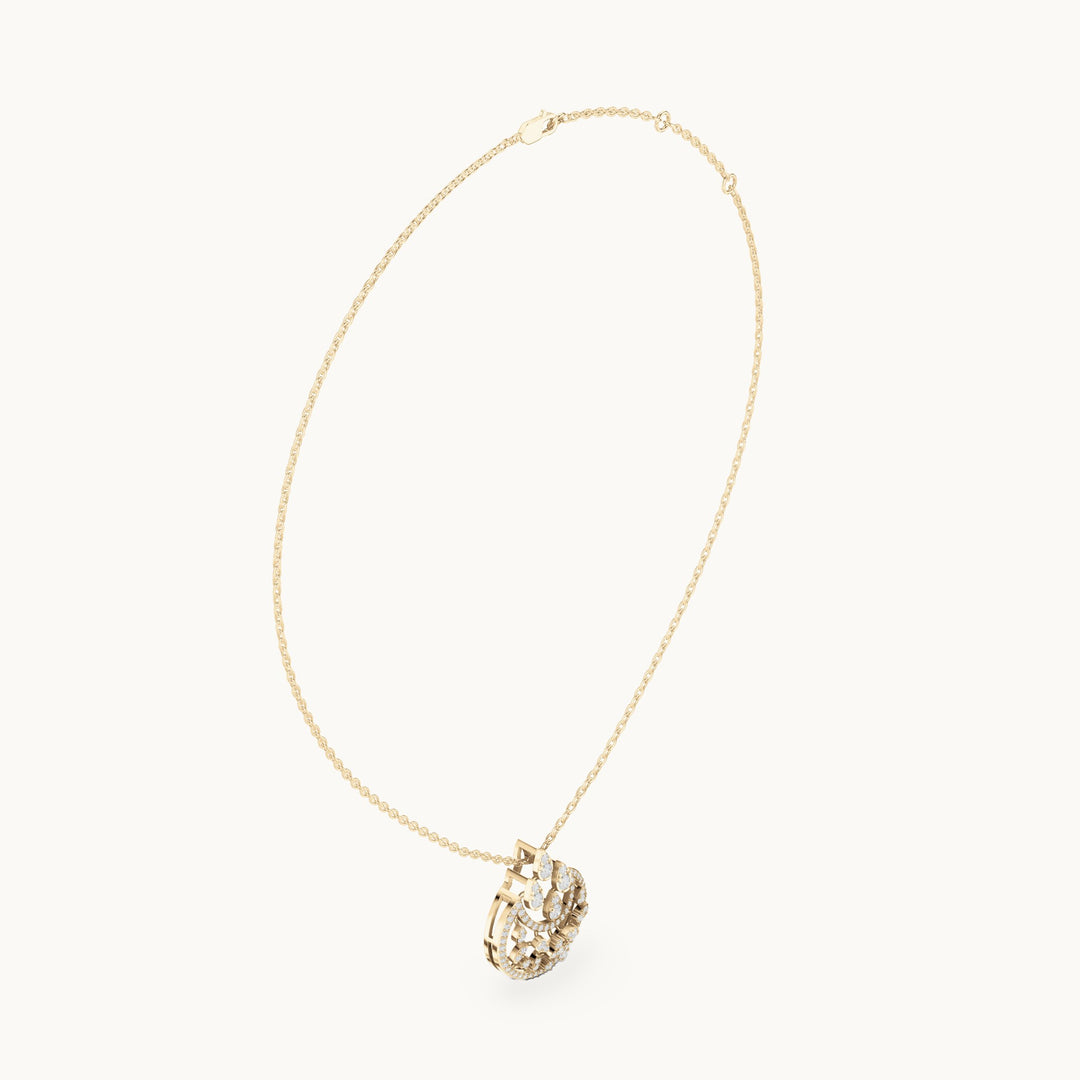 Round lab-grown diamond openwork medallion pendant in yellow gold, 0.55 CT TW, view 1