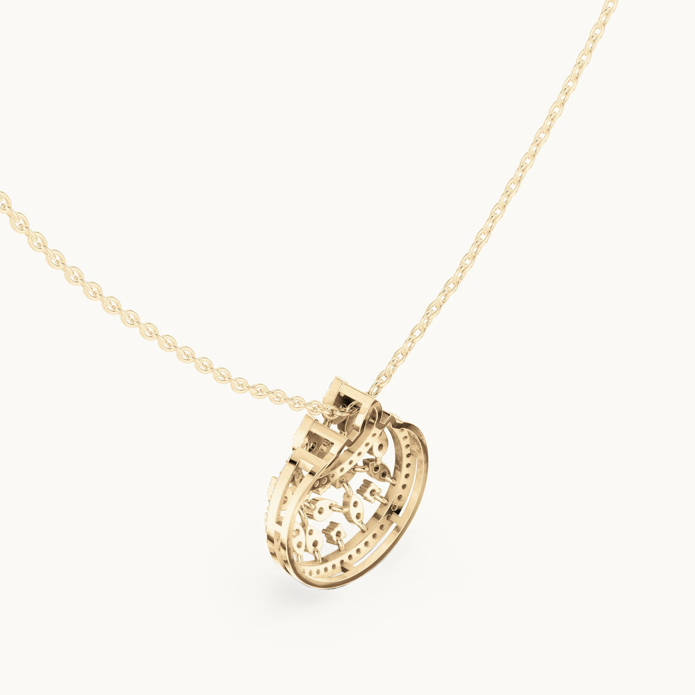Round lab-grown diamond openwork medallion pendant in yellow gold, 0.55 CT TW, view 2