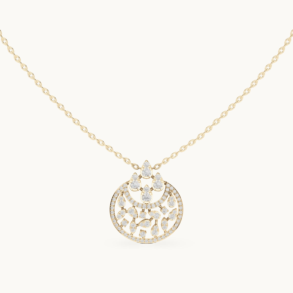 Round lab-grown diamond openwork medallion pendant in yellow gold, 0.55 CT TW, view 4