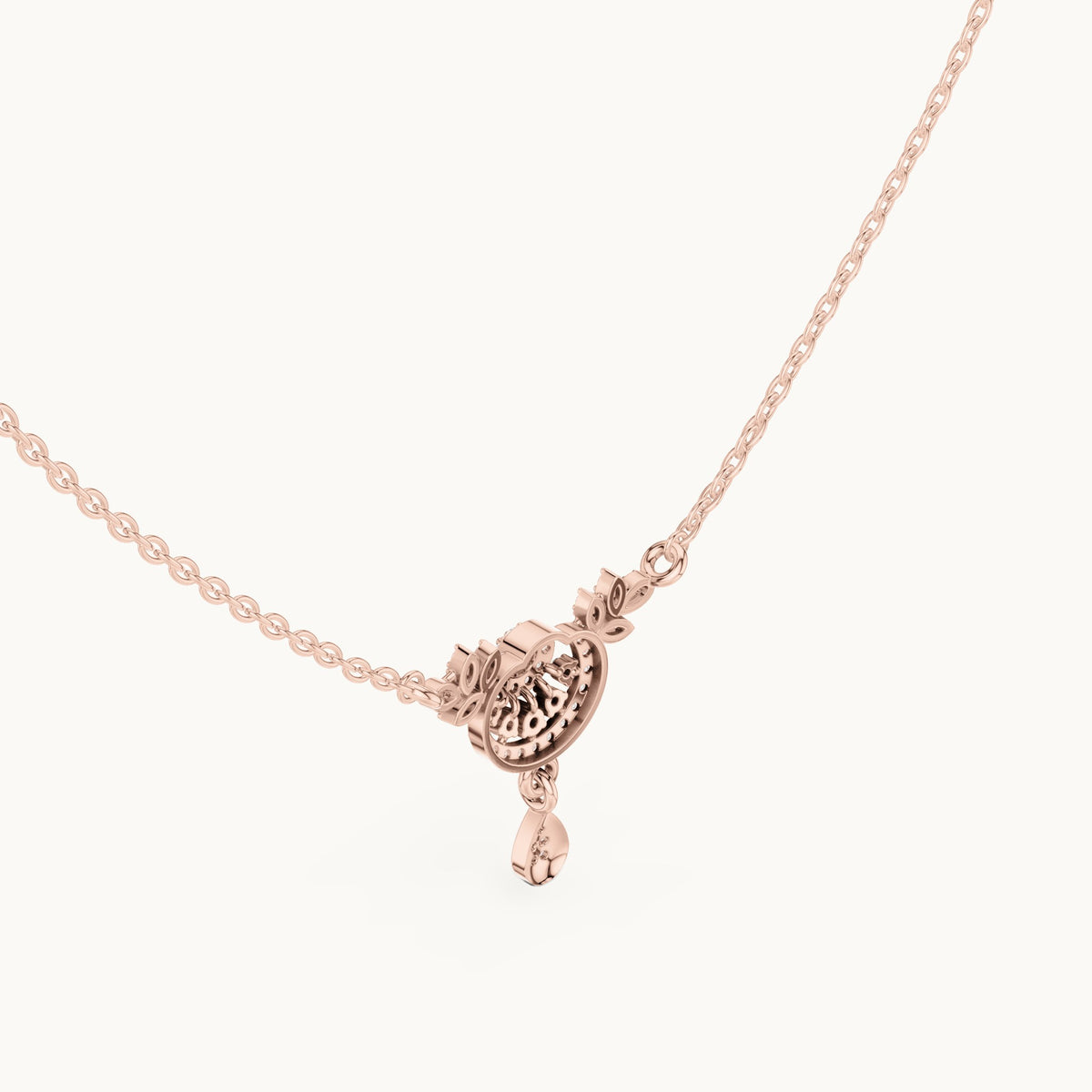 Round lab-grown diamond halo drop pendant in rose gold, 0.29 CT TW, view 2