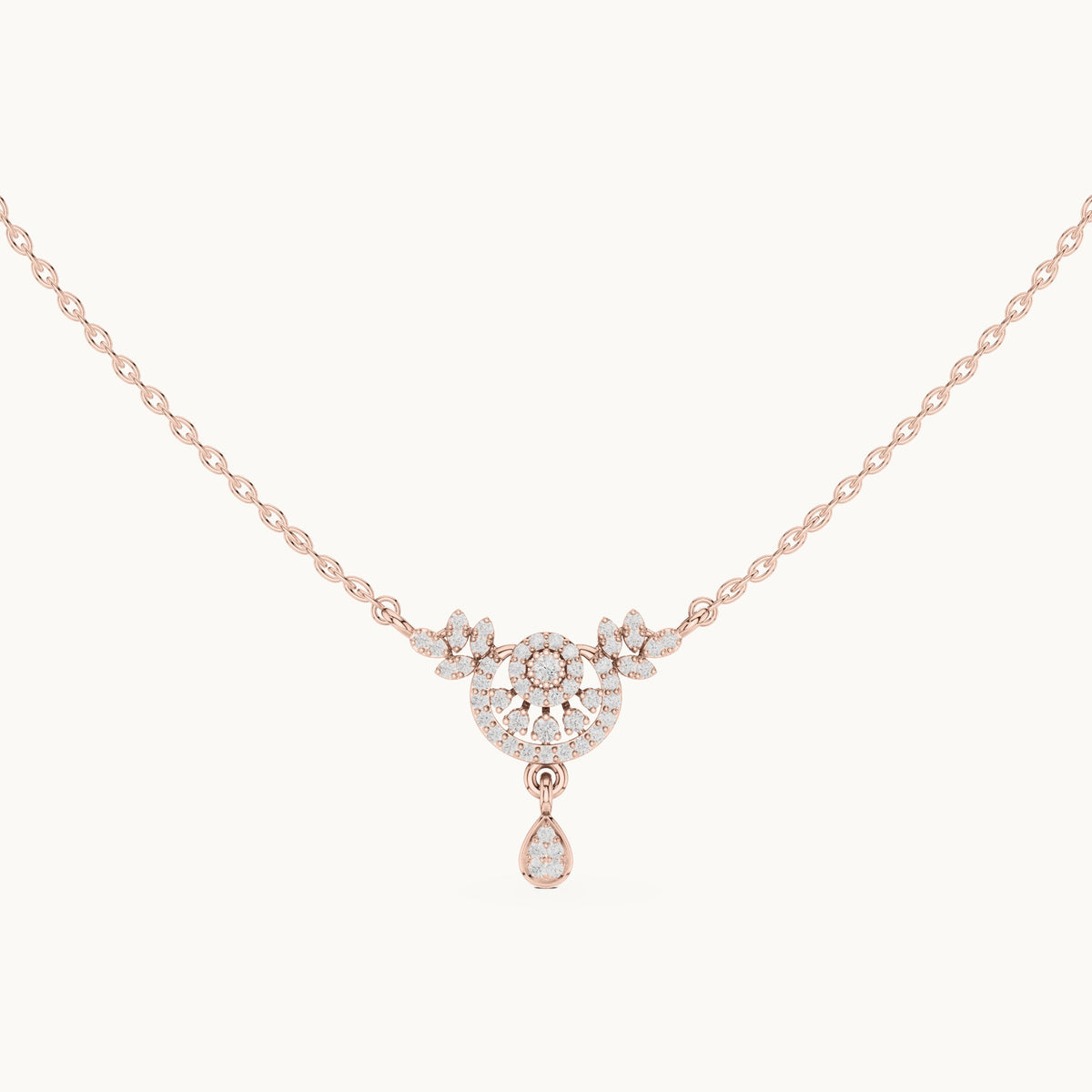 Round lab-grown diamond halo drop pendant in rose gold, 0.29 CT TW, view 4