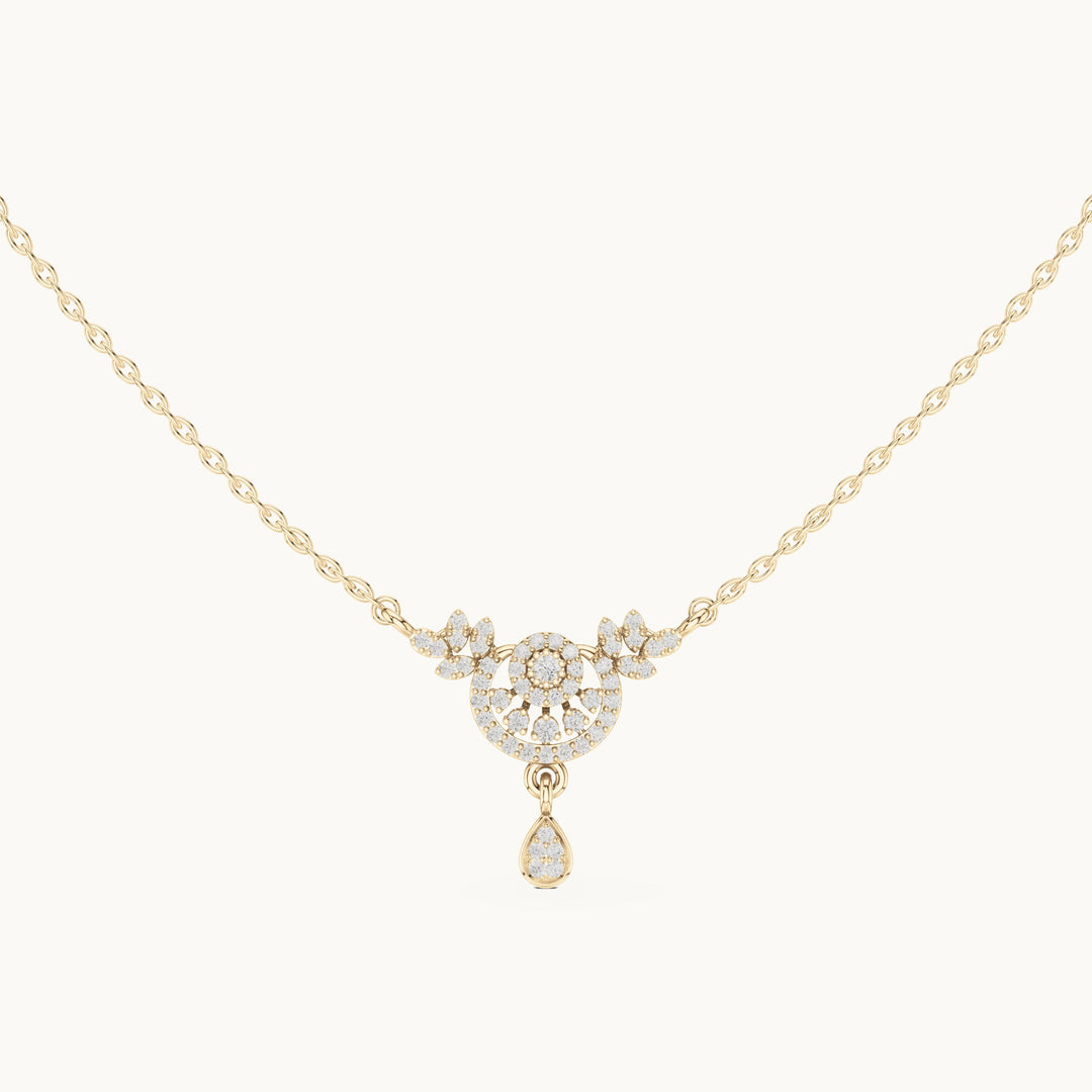 Round lab-grown diamond halo drop pendant in yellow gold, 0.29 CT TW, view 4