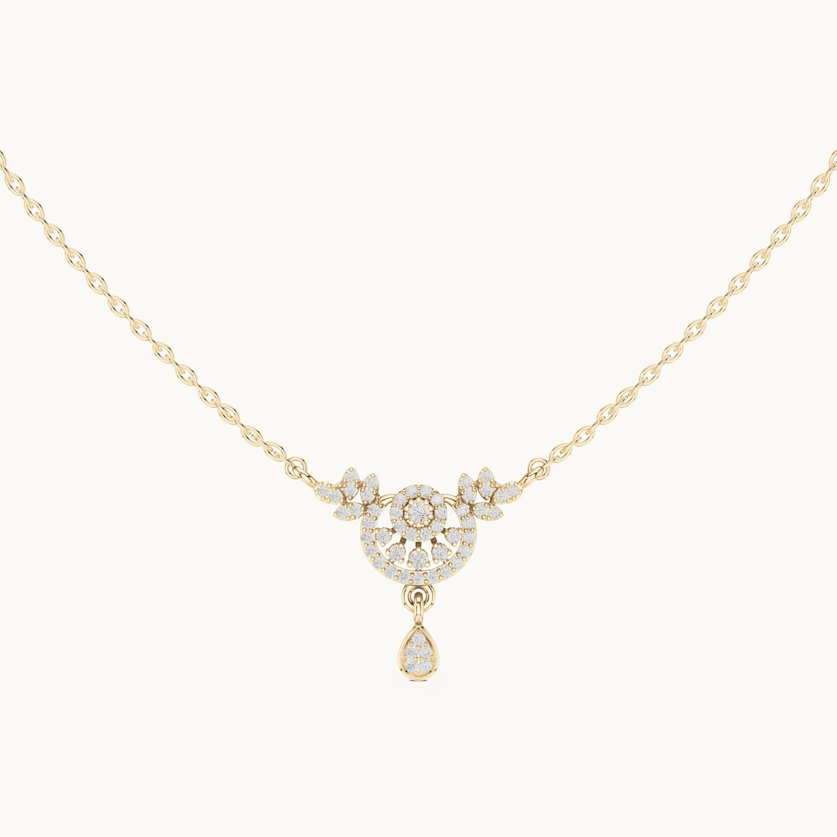 Round lab-grown diamond halo drop pendant in yellow gold, 0.29 CT TW, view 4