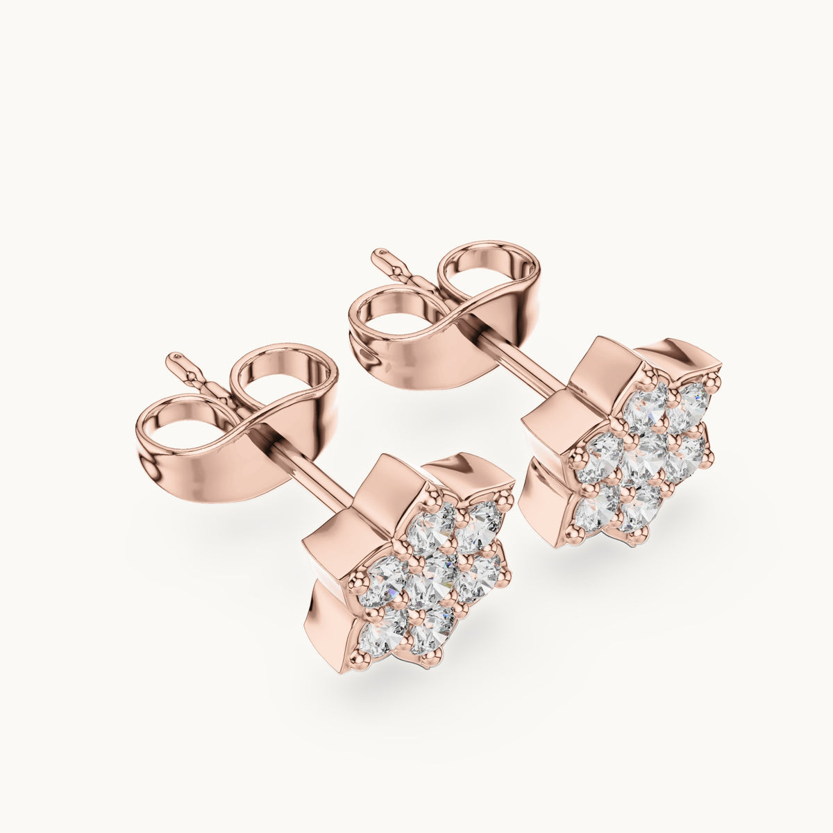 Round lab-grown diamond seven-stone star flower stud earrings in rose gold, 0.38 CT TW, view 2