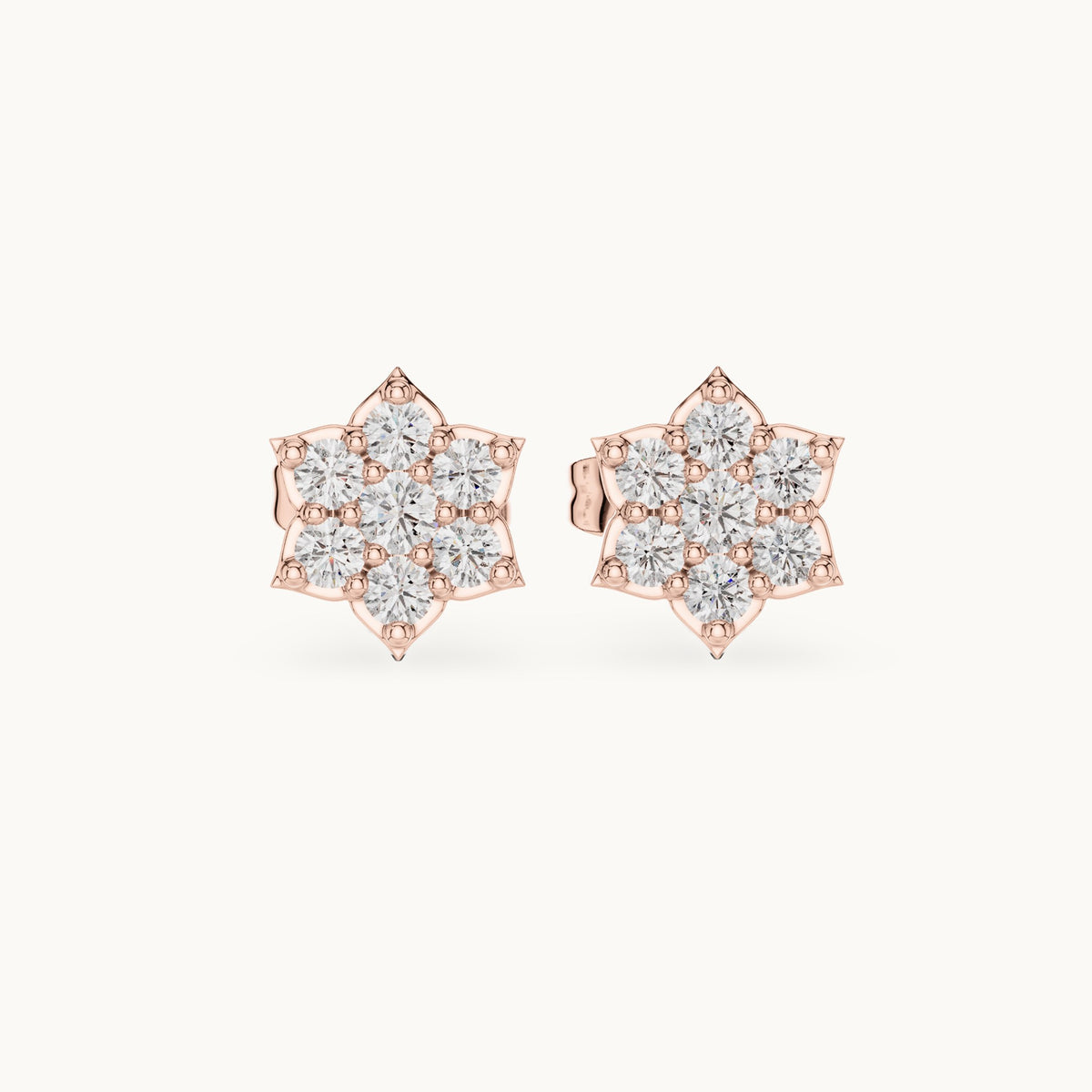 Round lab-grown diamond seven-stone star flower stud earrings in rose gold, 0.38 CT TW, view 4