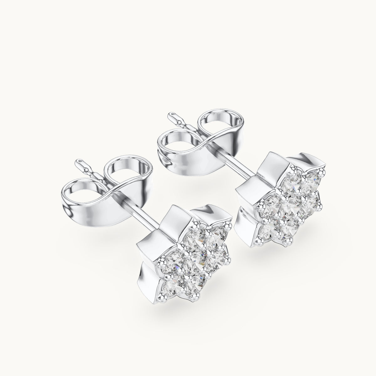Round lab-grown diamond seven-stone star flower stud earrings in white gold, 0.38 CT TW, view 2