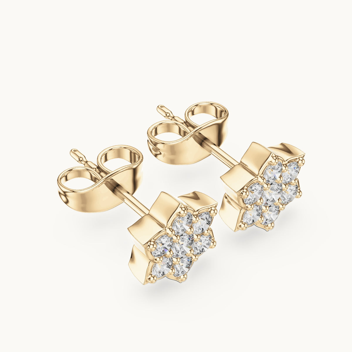 Round lab-grown diamond seven-stone star flower stud earrings in yellow gold, 0.38 CT TW, view 2