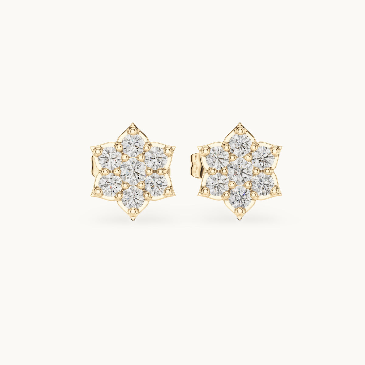 Round lab-grown diamond seven-stone star flower stud earrings in yellow gold, 0.38 CT TW, view 4