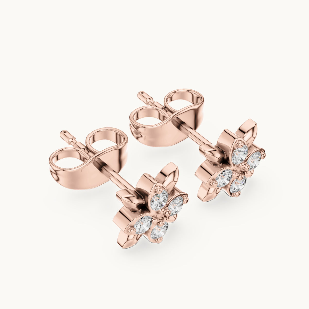 Round lab-grown diamond four-stone flower stud earrings in rose gold, 0.14 CT TW, view 2