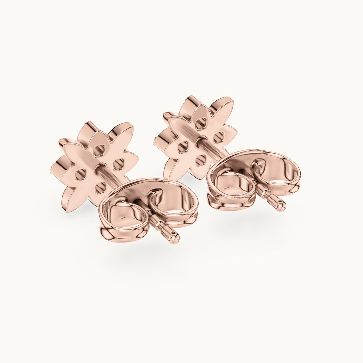 Round lab-grown diamond four-stone flower stud earrings in rose gold, 0.14 CT TW, view 3