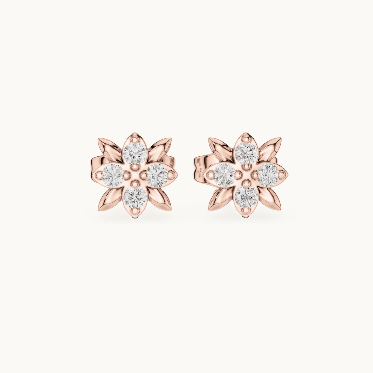 Round lab-grown diamond four-stone flower stud earrings in rose gold, 0.14 CT TW, view 4