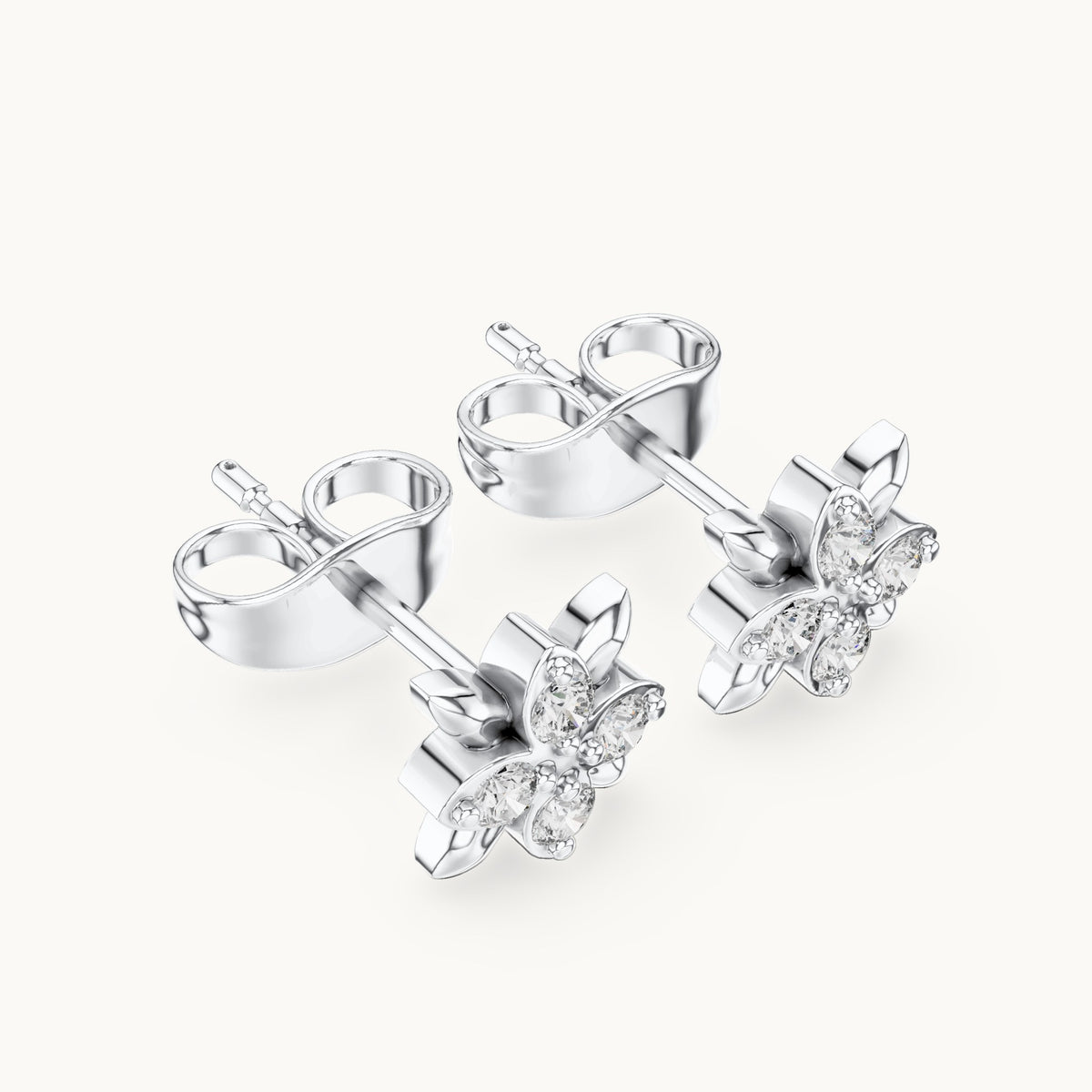 Round lab-grown diamond four-stone flower stud earrings in white gold, 0.14 CT TW, view 2