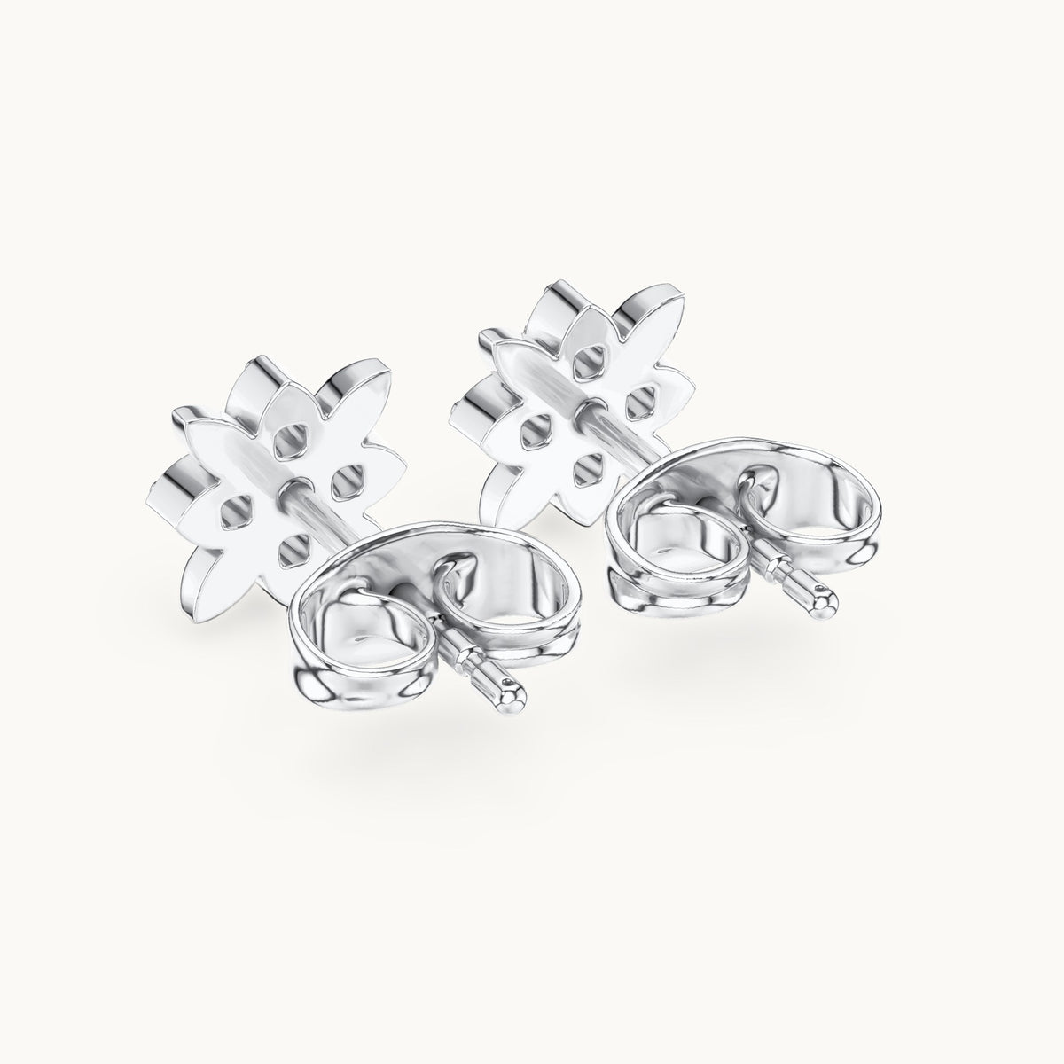 Round lab-grown diamond four-stone flower stud earrings in white gold, 0.14 CT TW, view 3