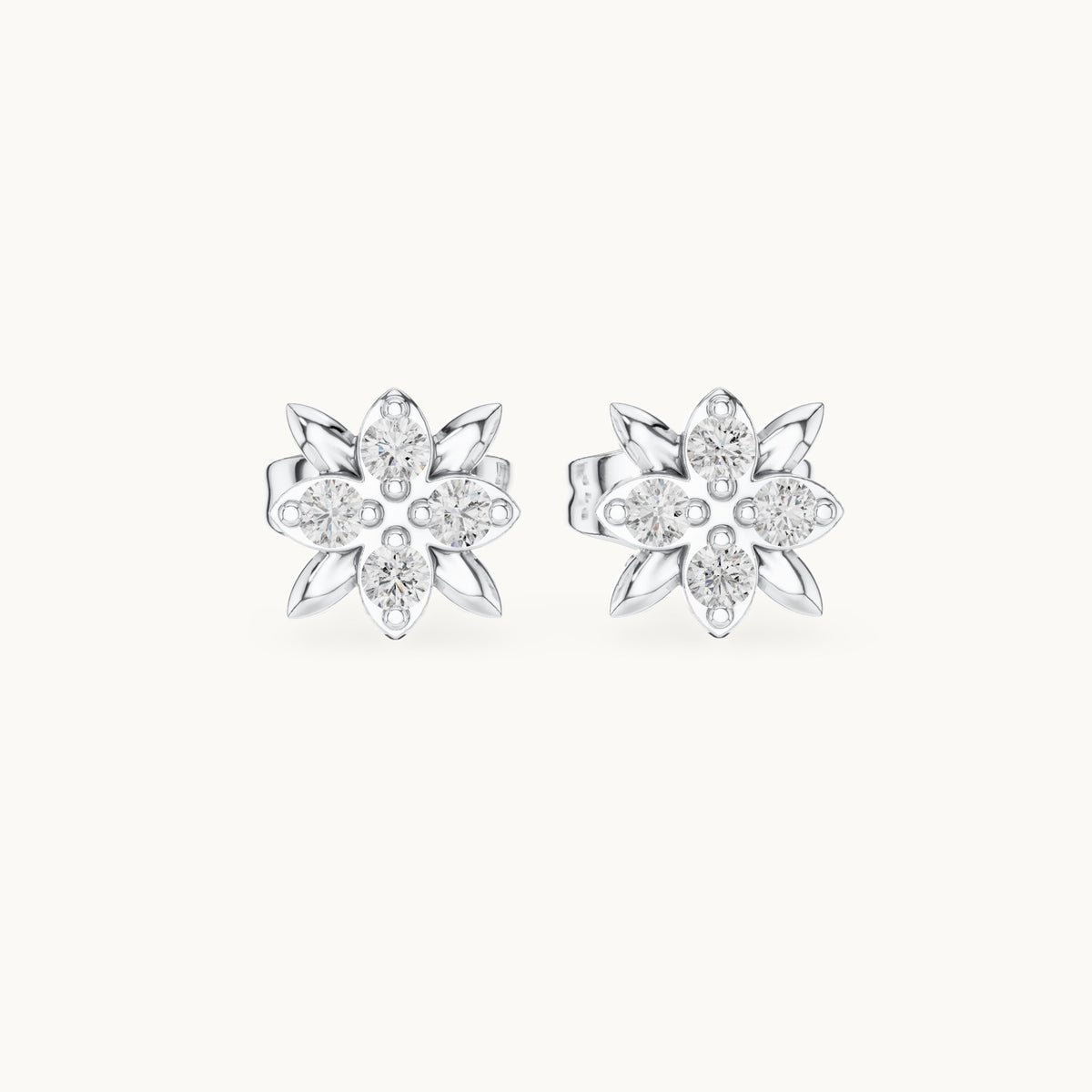 Round lab-grown diamond four-stone flower stud earrings in white gold, 0.14 CT TW, view 4