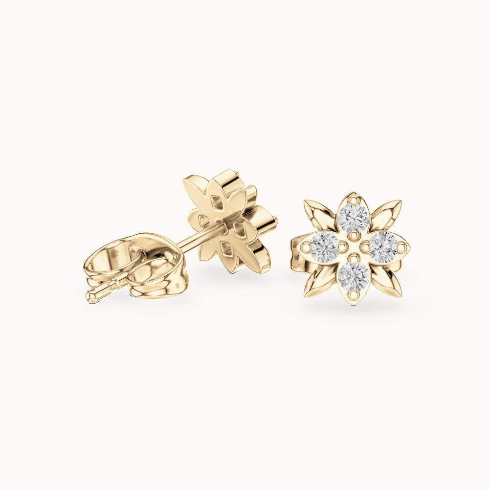 Round lab-grown diamond four-stone flower stud earrings in yellow gold, 0.14 CT TW, view 1