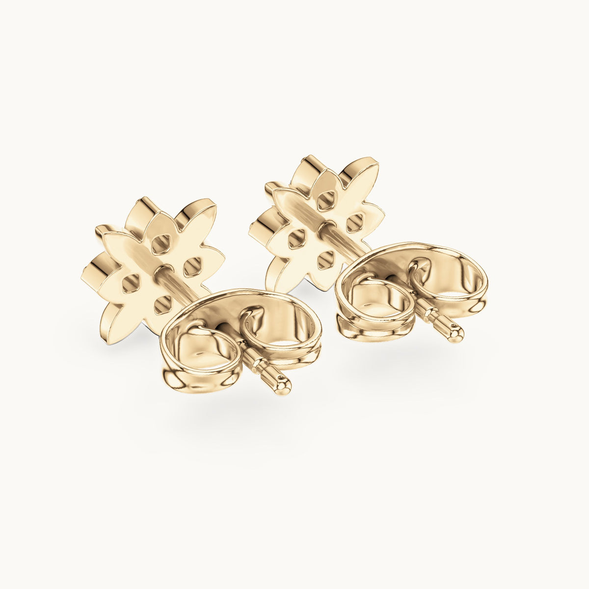 Round lab-grown diamond four-stone flower stud earrings in yellow gold, 0.14 CT TW, view 3