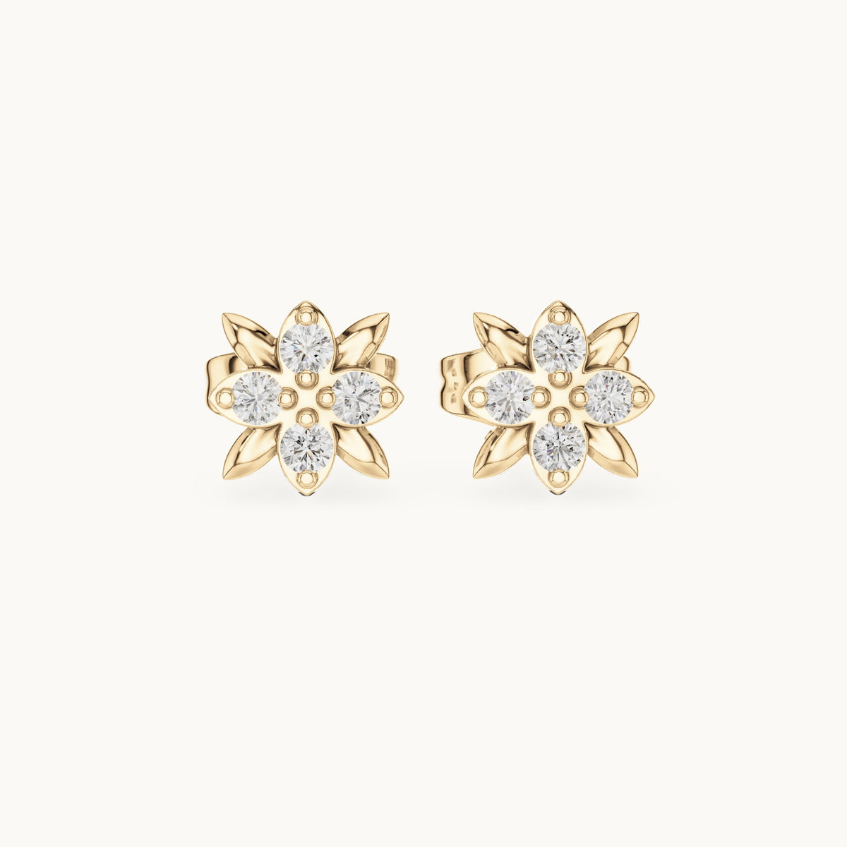 Round lab-grown diamond four-stone flower stud earrings in yellow gold, 0.14 CT TW, view 4