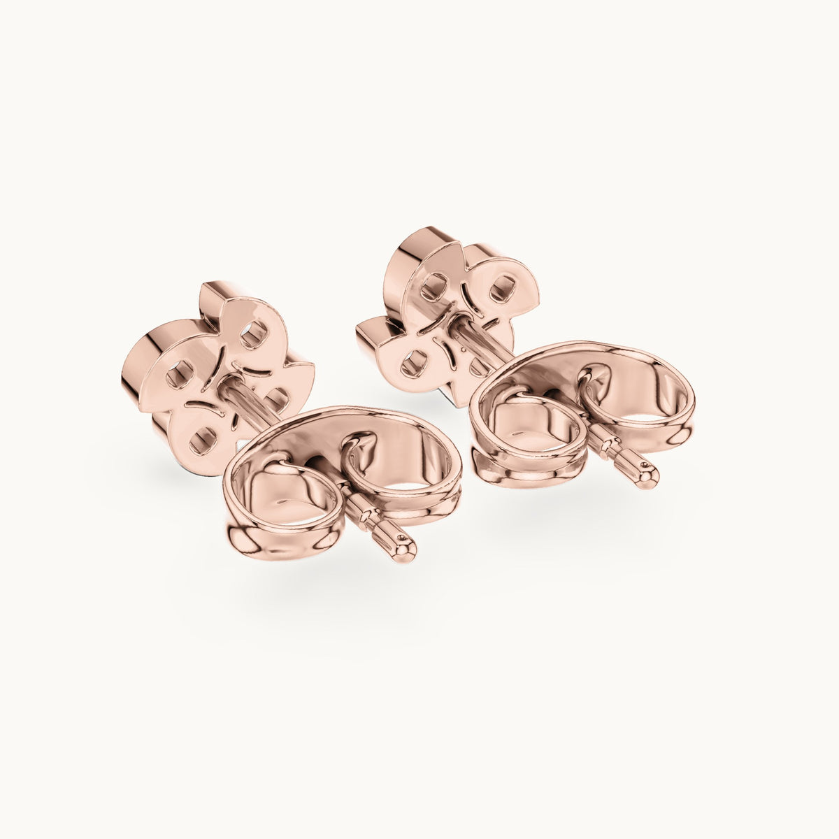 Round lab-grown diamond four-leaf clover stud earrings in rose gold, 0.14 CT TW, view 3