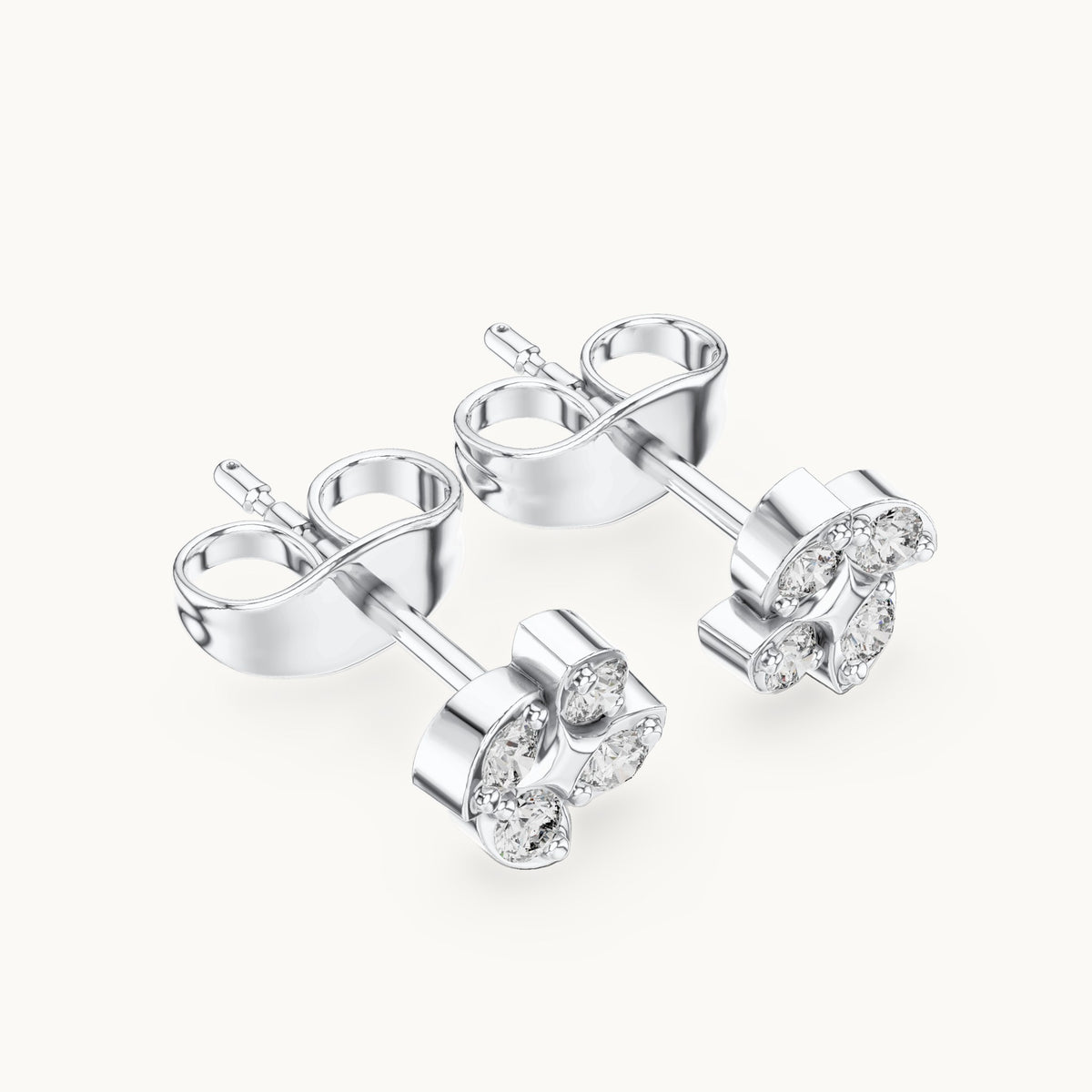 Round lab-grown diamond four-leaf clover stud earrings in white gold, 0.14 CT TW, view 2