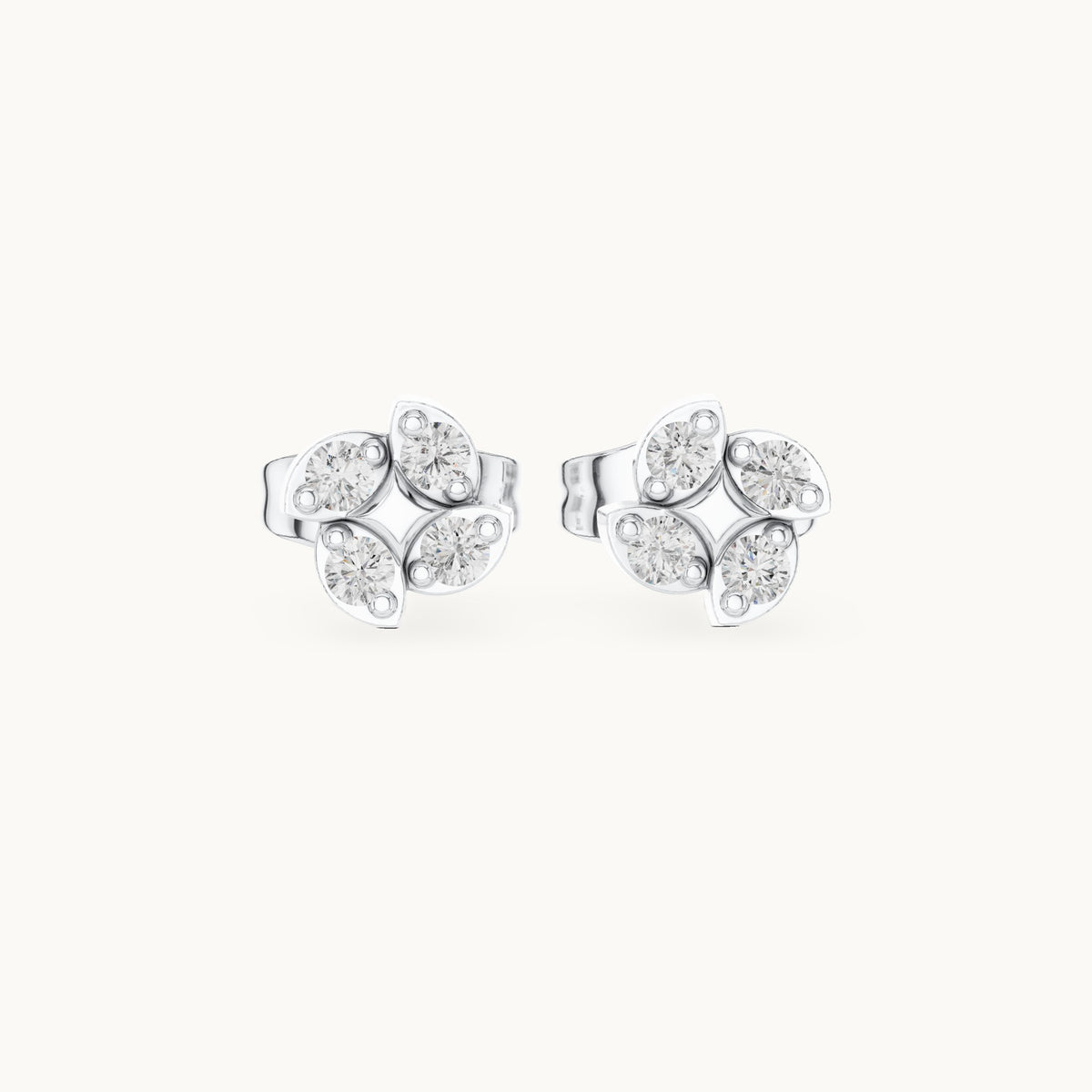 Round lab-grown diamond four-leaf clover stud earrings in white gold, 0.14 CT TW, view 4