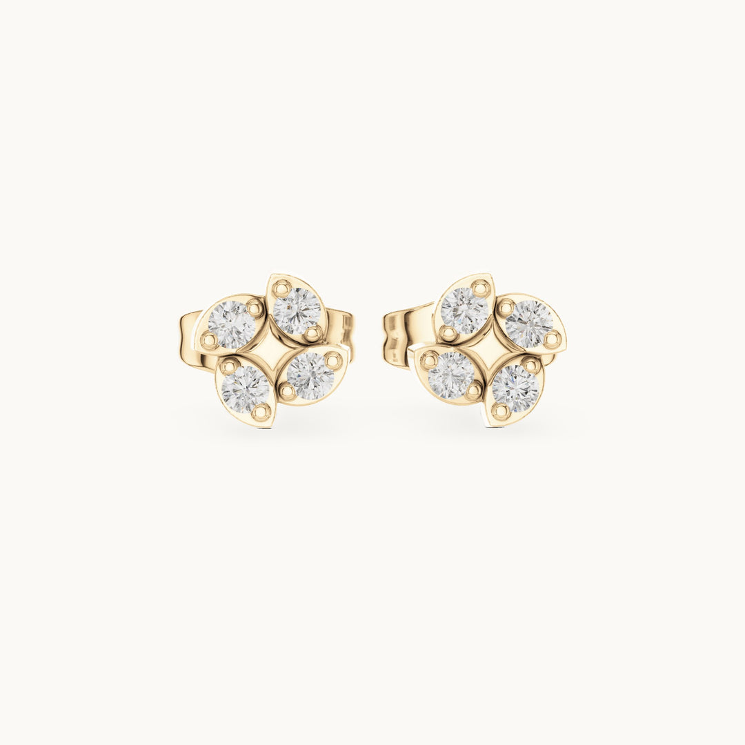 Round lab-grown diamond four-leaf clover stud earrings in yellow gold, 0.14 CT TW, view 4