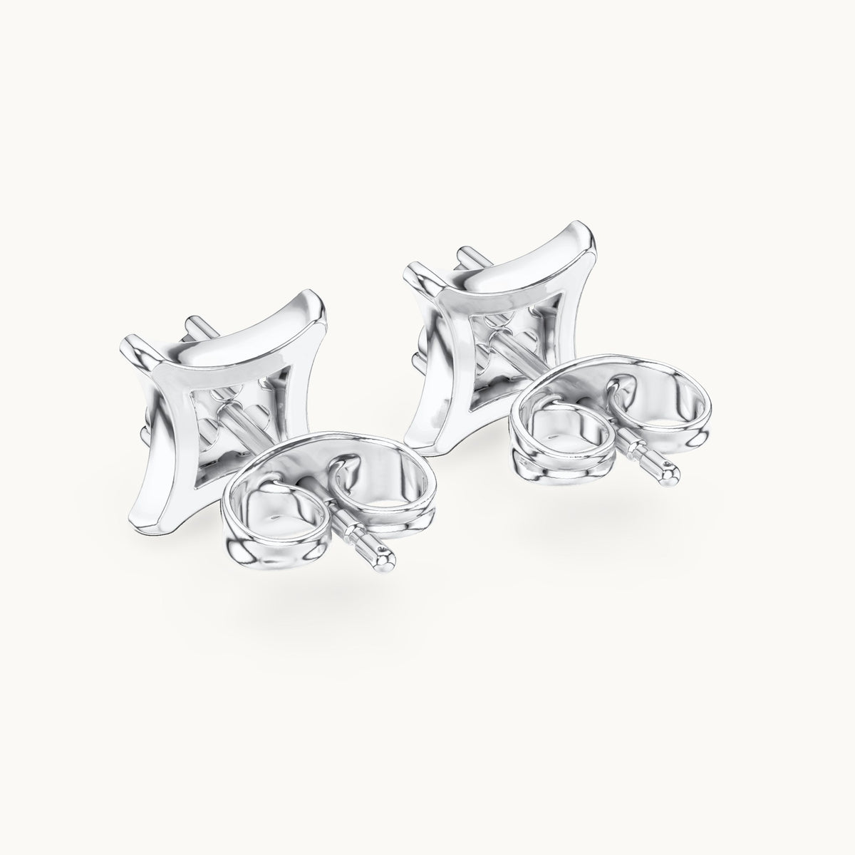 Round lab-grown diamond three-stone square frame stud earrings in white gold, 0.12 CT TW, view 3