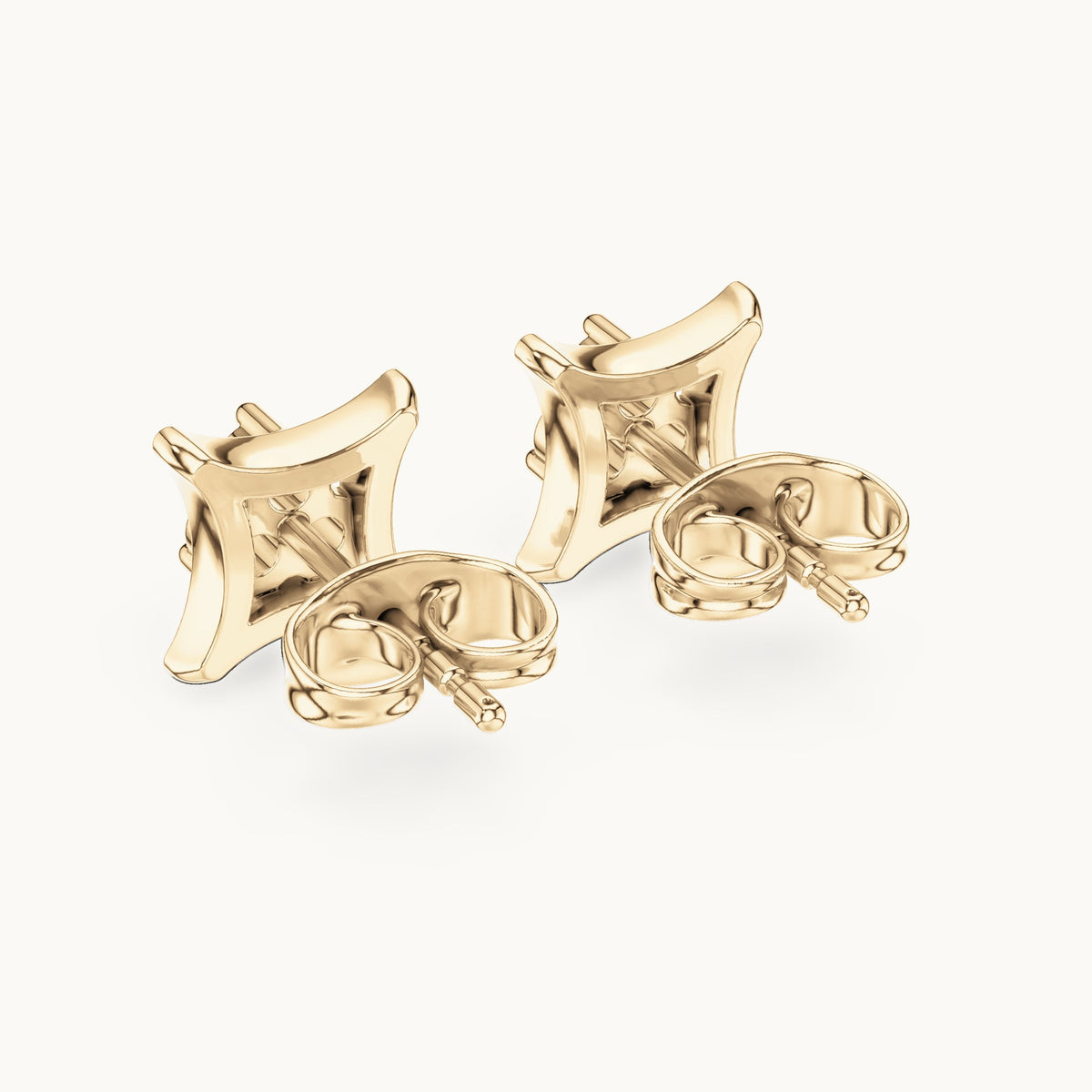 Round lab-grown diamond three-stone square frame stud earrings in yellow gold, 0.12 CT TW, view 3