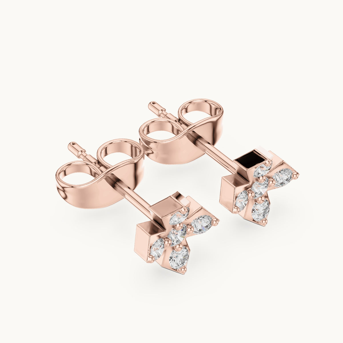 Round lab-grown diamond five-stone cross stud earrings in rose gold, 0.18 CT TW, view 2